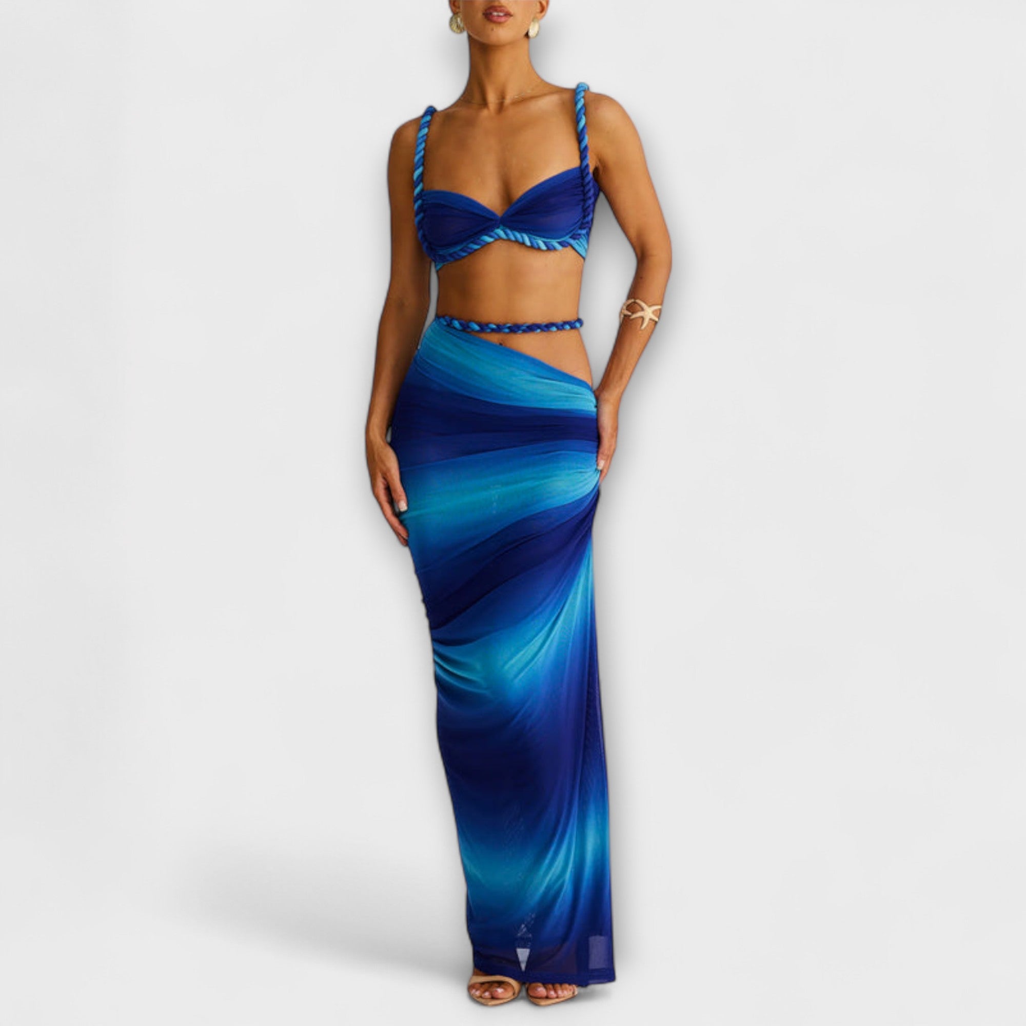 Jane - Stilig Gradient Fläta Crop Top & Overskirt Duo