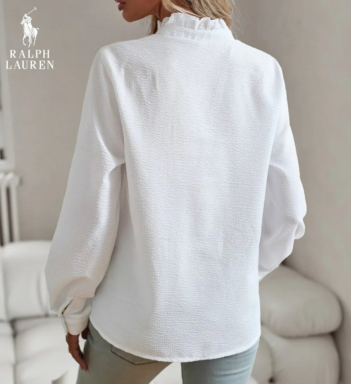 R. Ꮮаᴜгеn Ruffled Button-Up Shirt – Mjuk Texturerad Passform