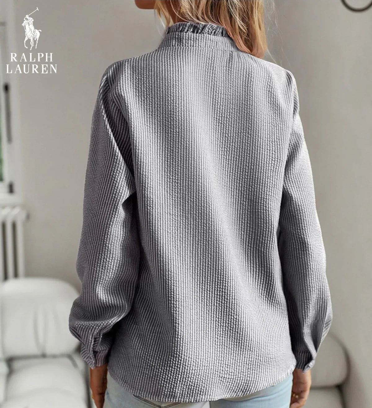 R. Ꮮаᴜгеn Ruffled Button-Up Shirt – Mjuk Texturerad Passform