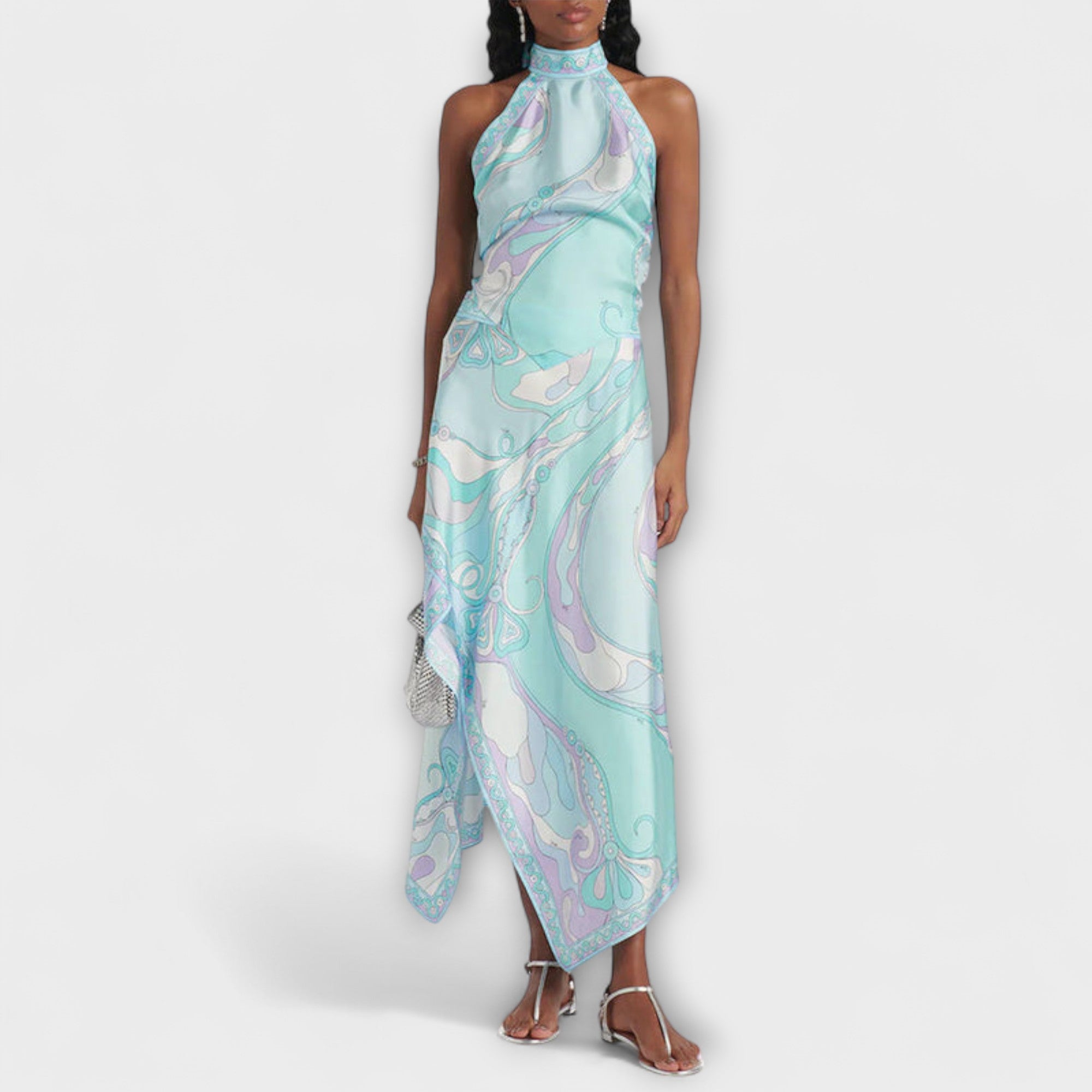 Everly - Set med Halterneck Top och Asymmetrisk Midi Kjol