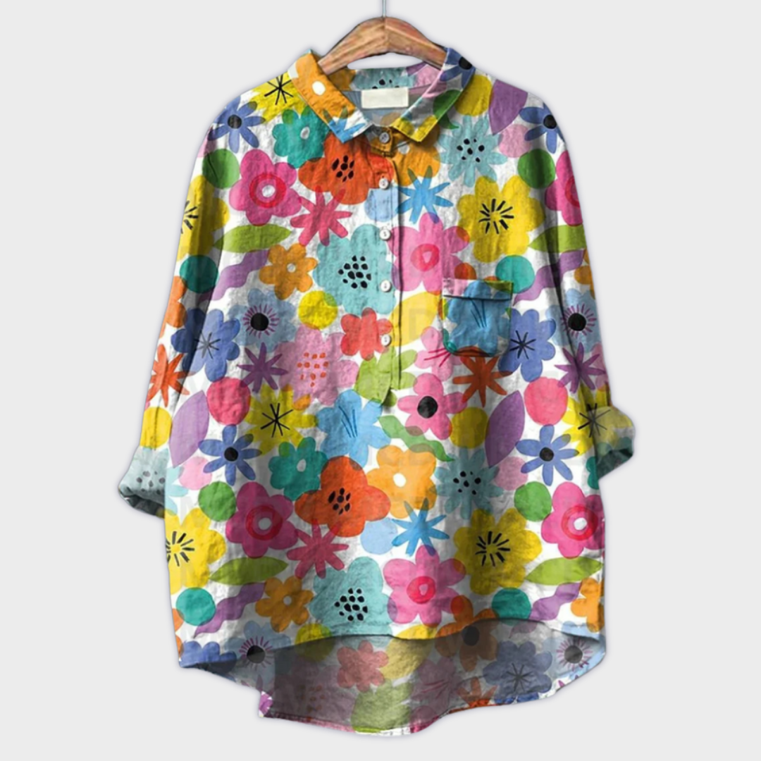 Magdalena - Handgjord Blus för Kvinna med Blommönster