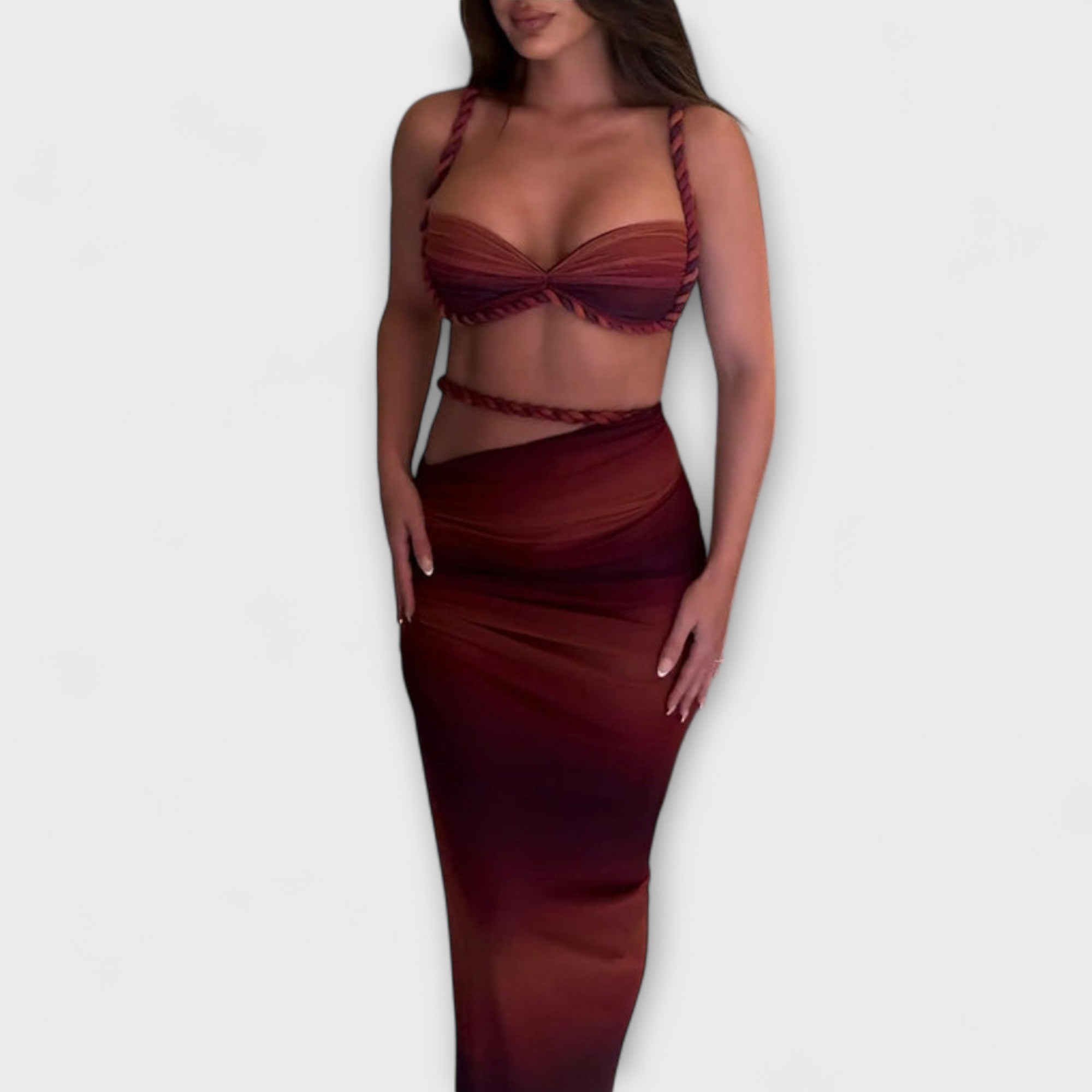 Jane - Stilig Gradient Fläta Crop Top & Overskirt Duo