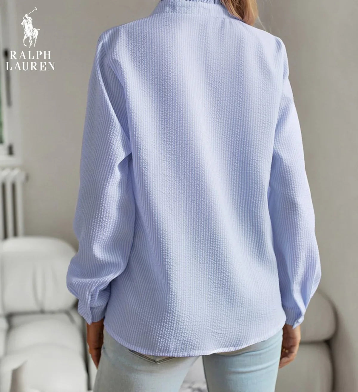 R. Ꮮаᴜгеn Ruffled Button-Up Shirt – Mjuk Texturerad Passform