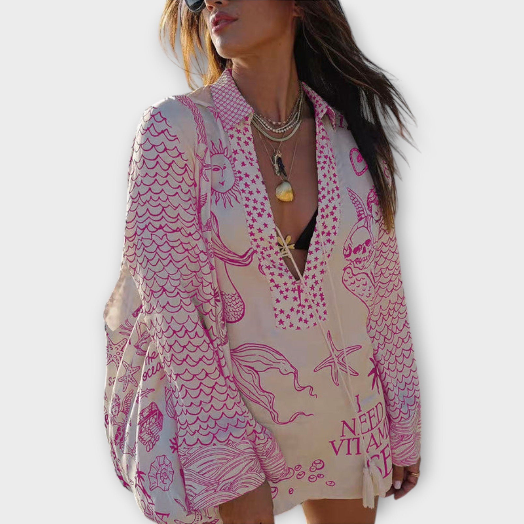Liv - Vattensatin Fringed Skjorta och Shorts Set