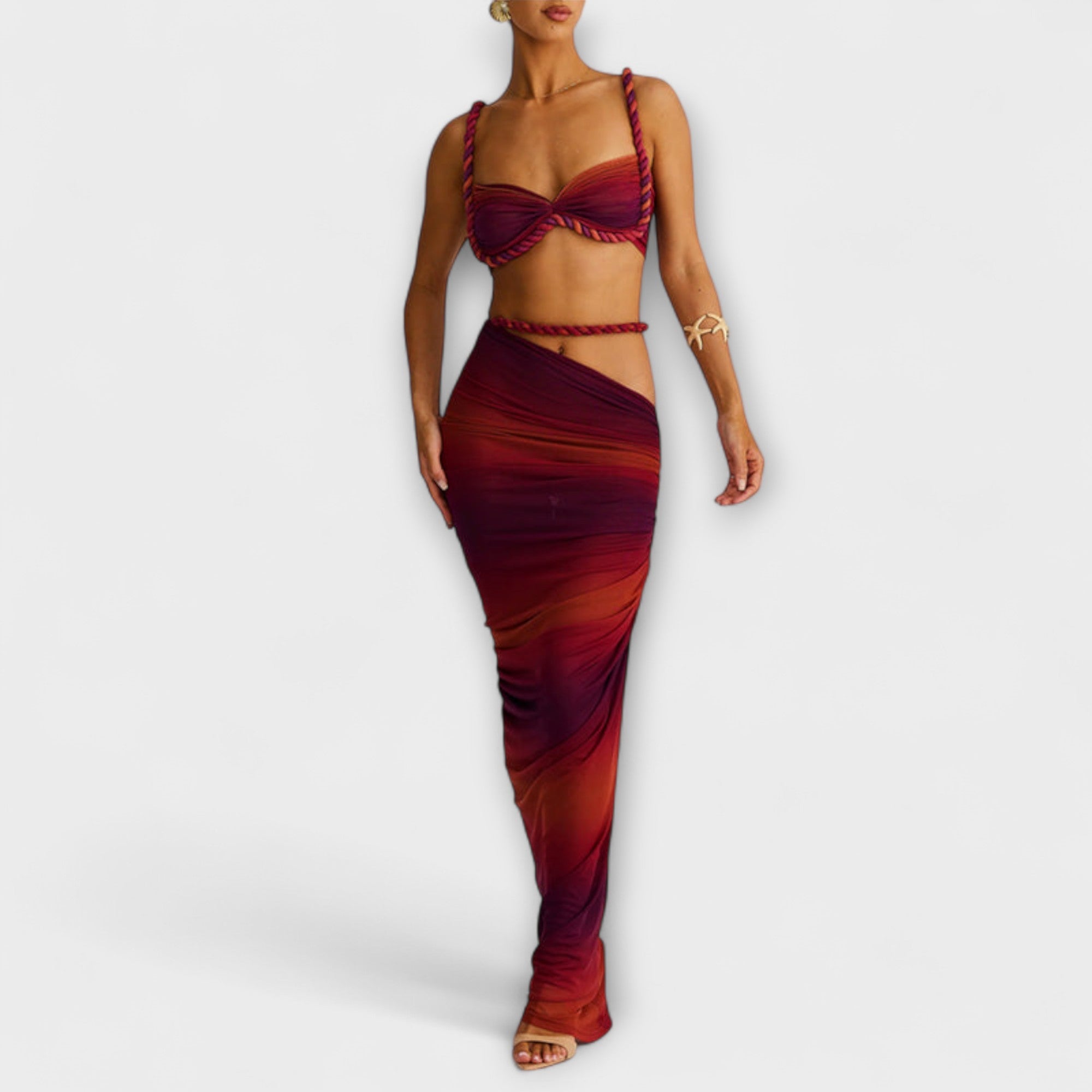 Jane - Stilig Gradient Fläta Crop Top & Overskirt Duo