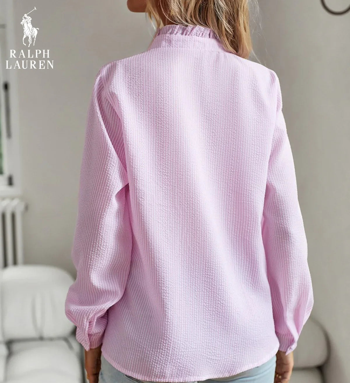 R. Ꮮаᴜгеn Ruffled Button-Up Shirt – Mjuk Texturerad Passform