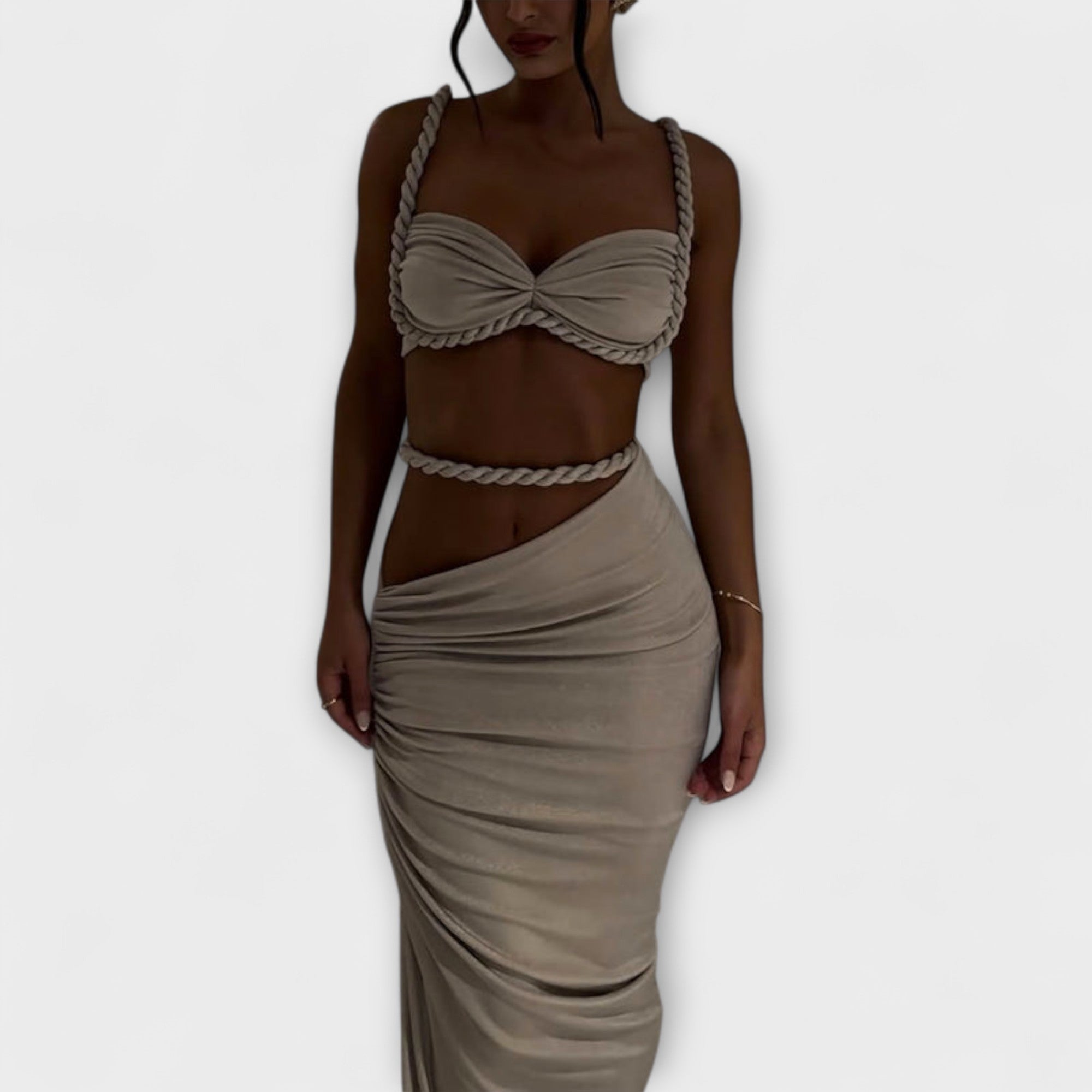 Jane - Stilig Gradient Fläta Crop Top & Overskirt Duo