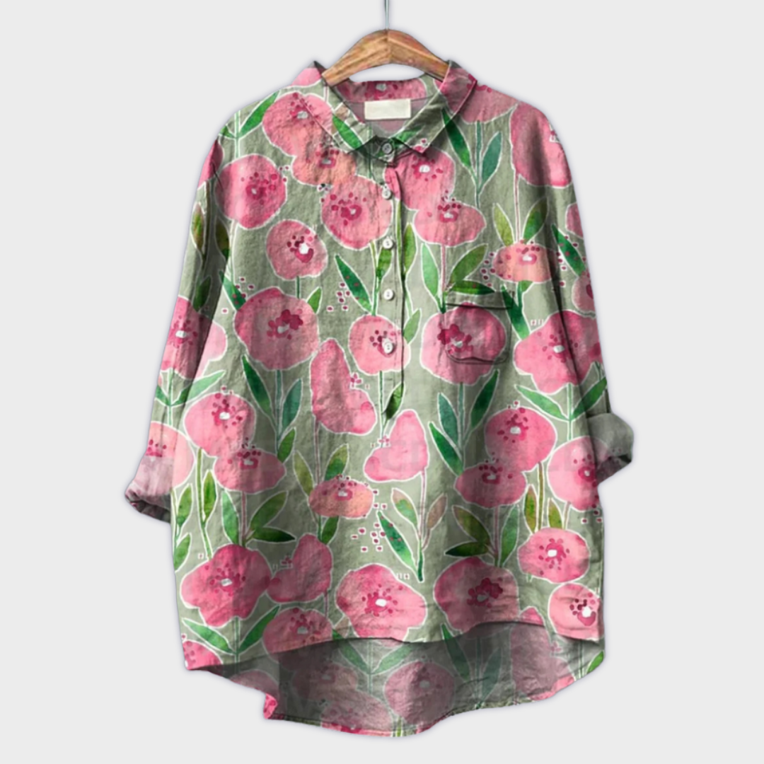 Magdalena - Handgjord Blus för Kvinna med Blommönster