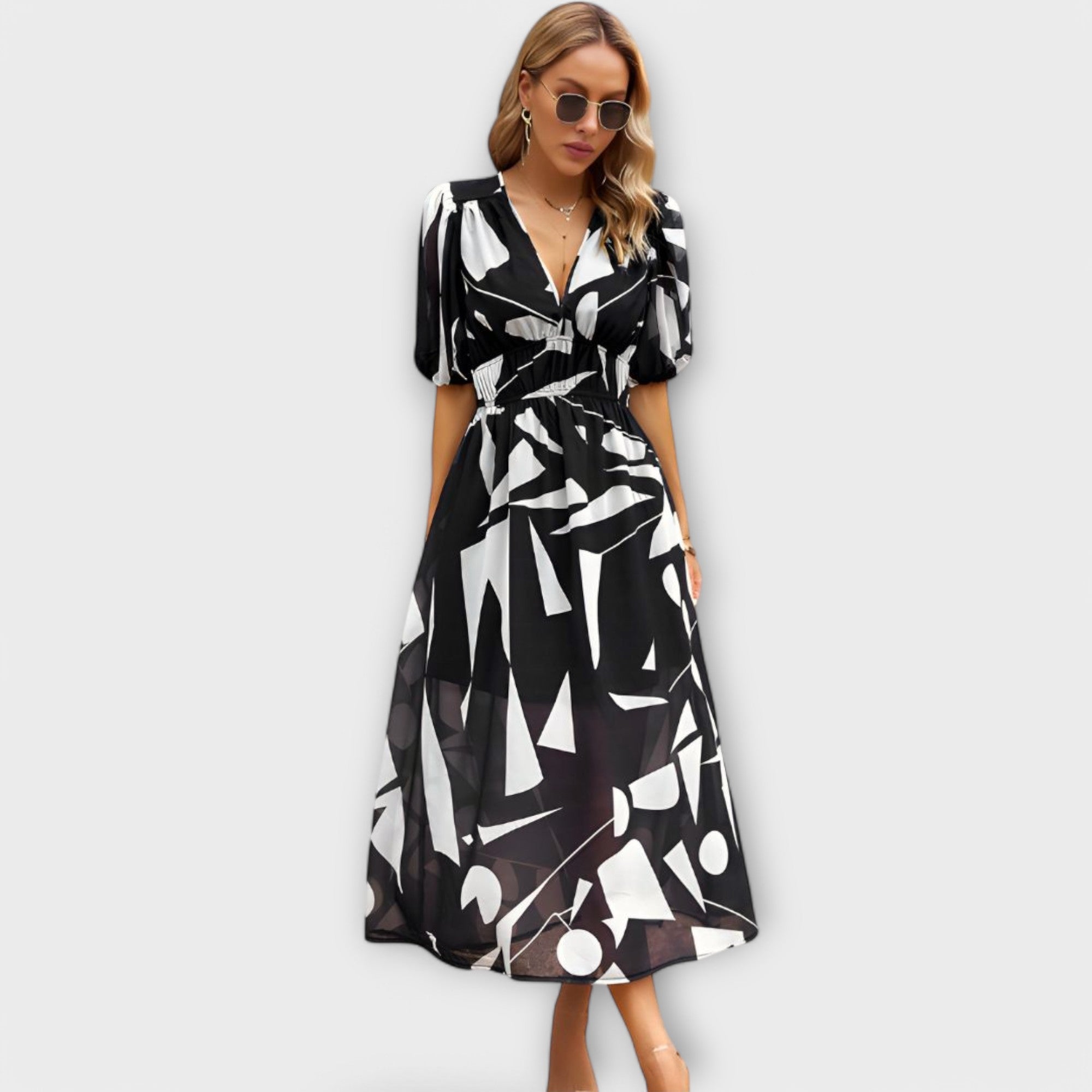 Abstract Maxi Klänning med Puffärmar