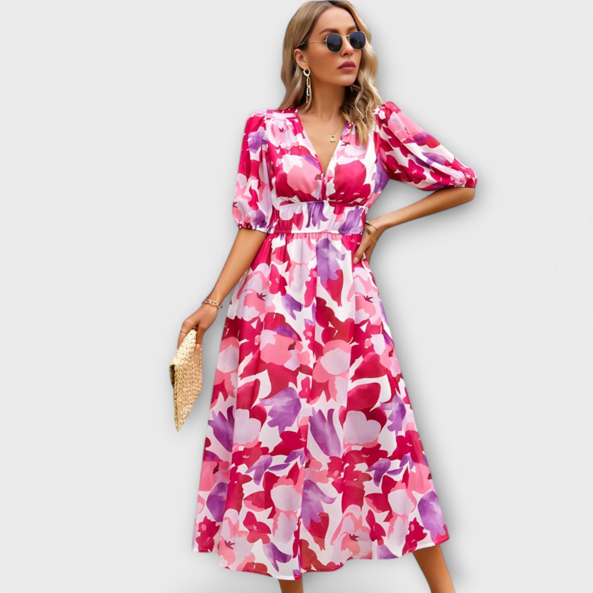 Abstract Maxi Klänning med Puffärmar
