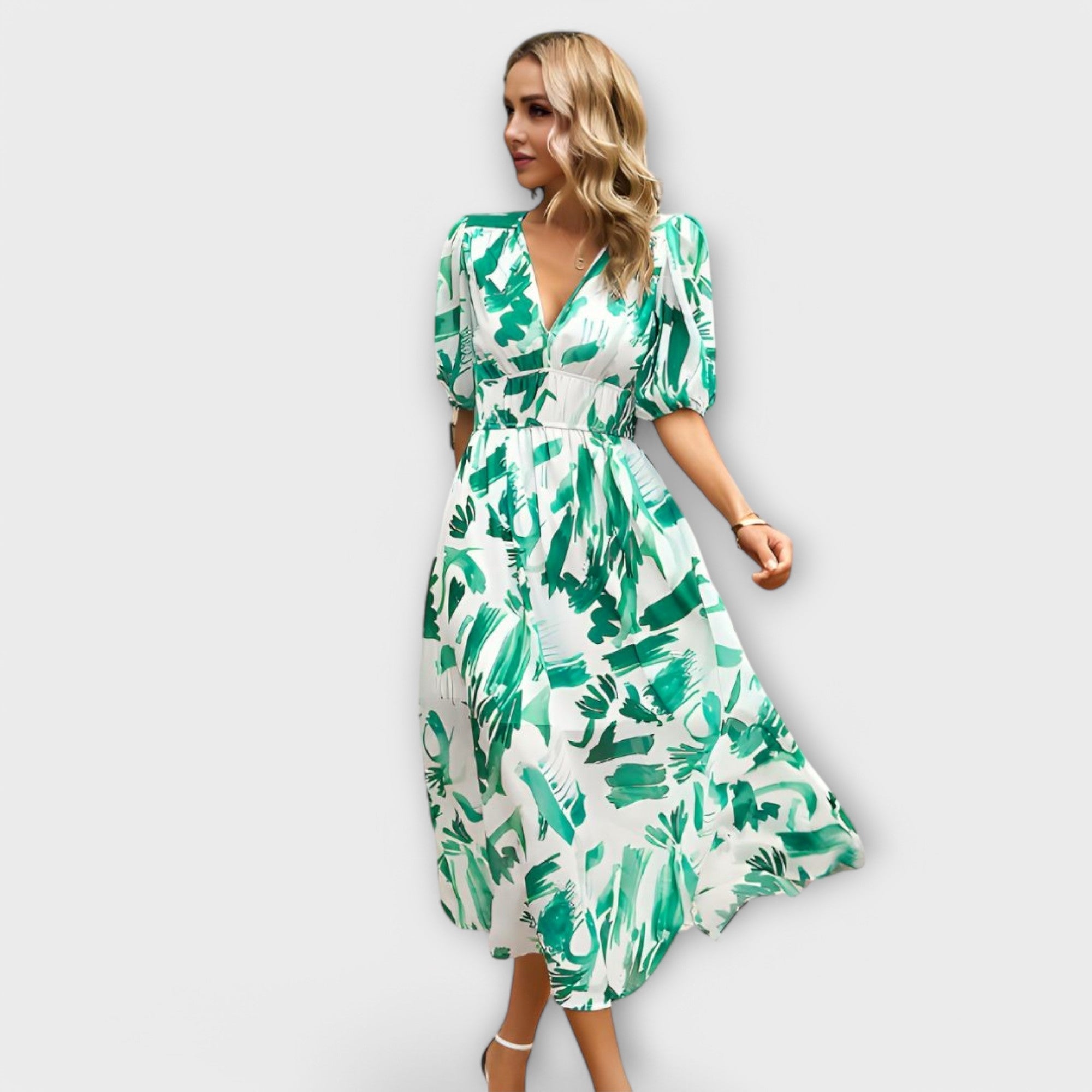 Abstract Maxi Klänning med Puffärmar