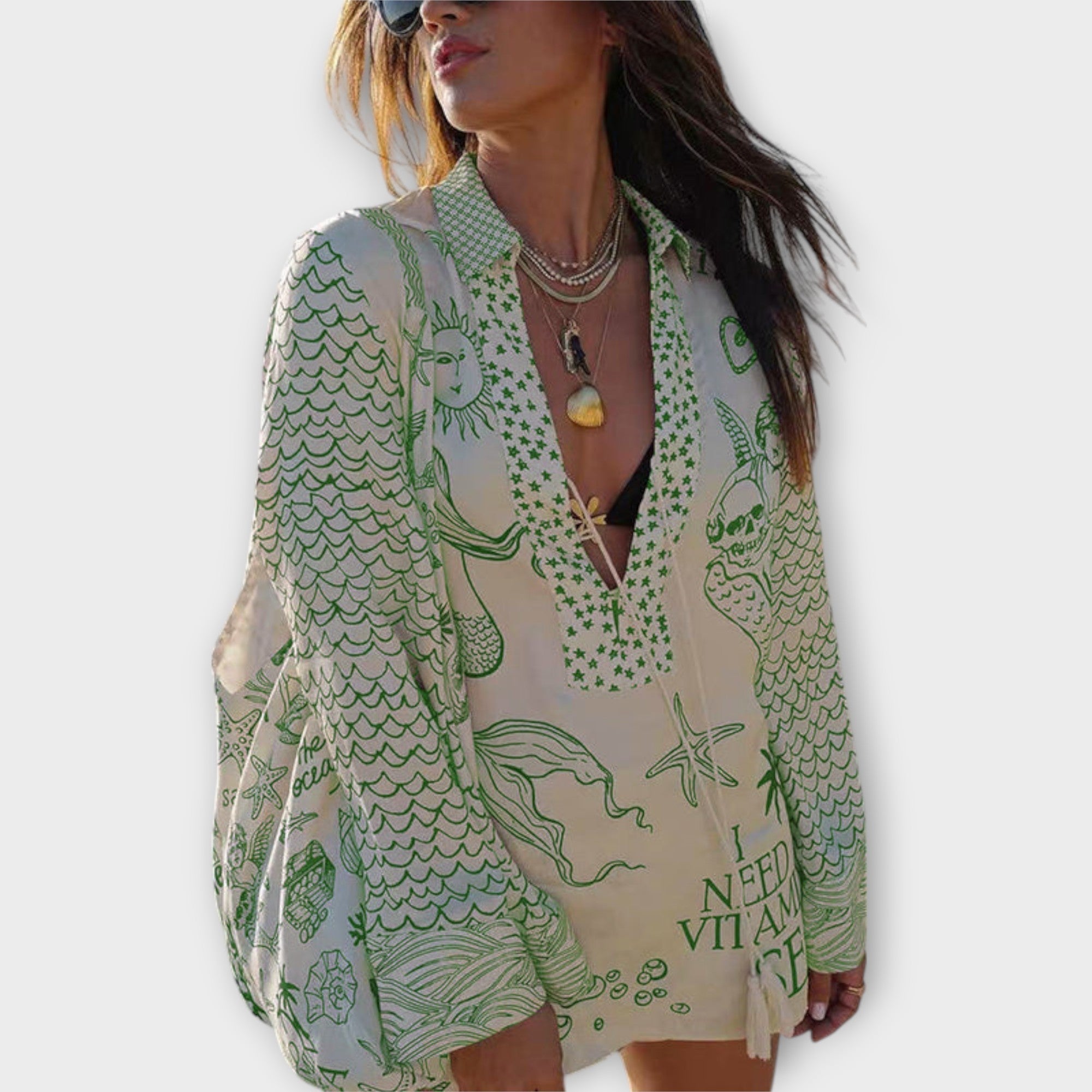 Liv - Vattensatin Fringed Skjorta och Shorts Set