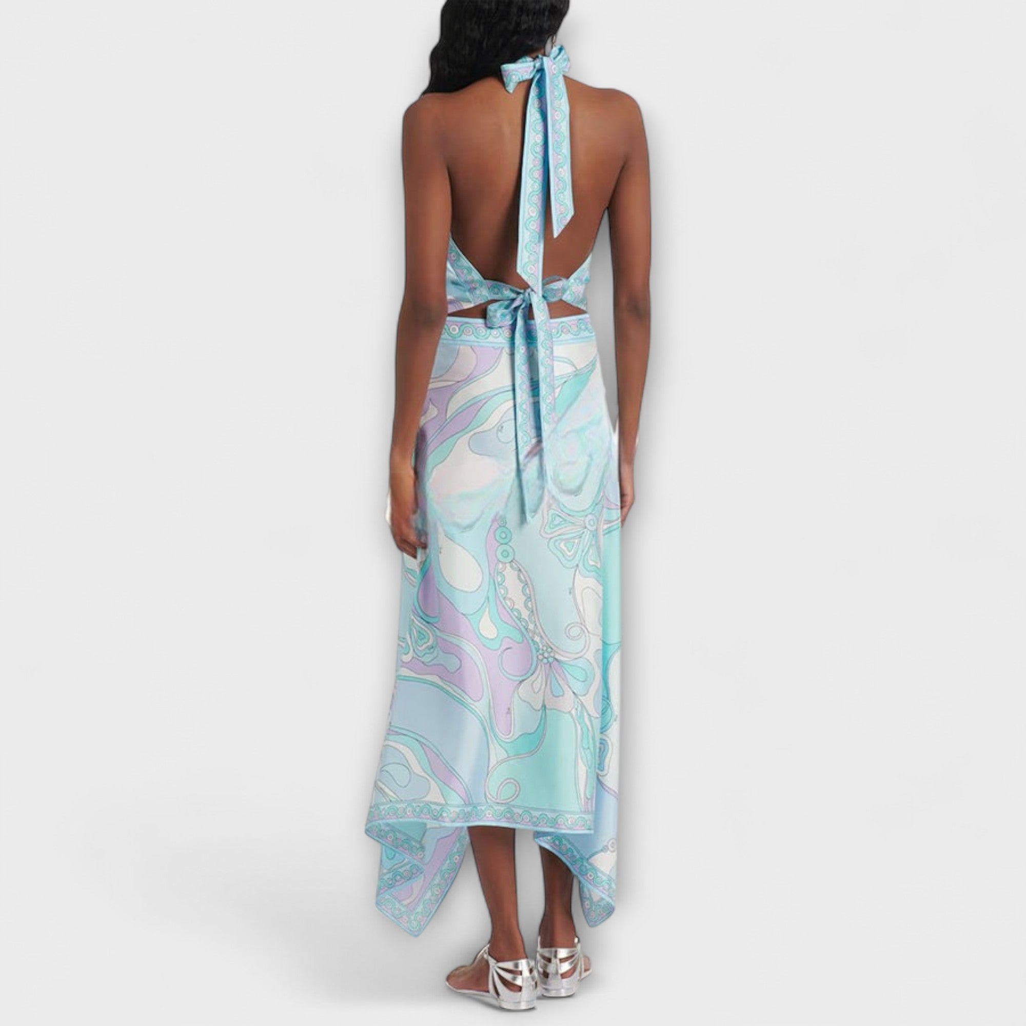 Everly - Set med Halterneck Top och Asymmetrisk Midi Kjol