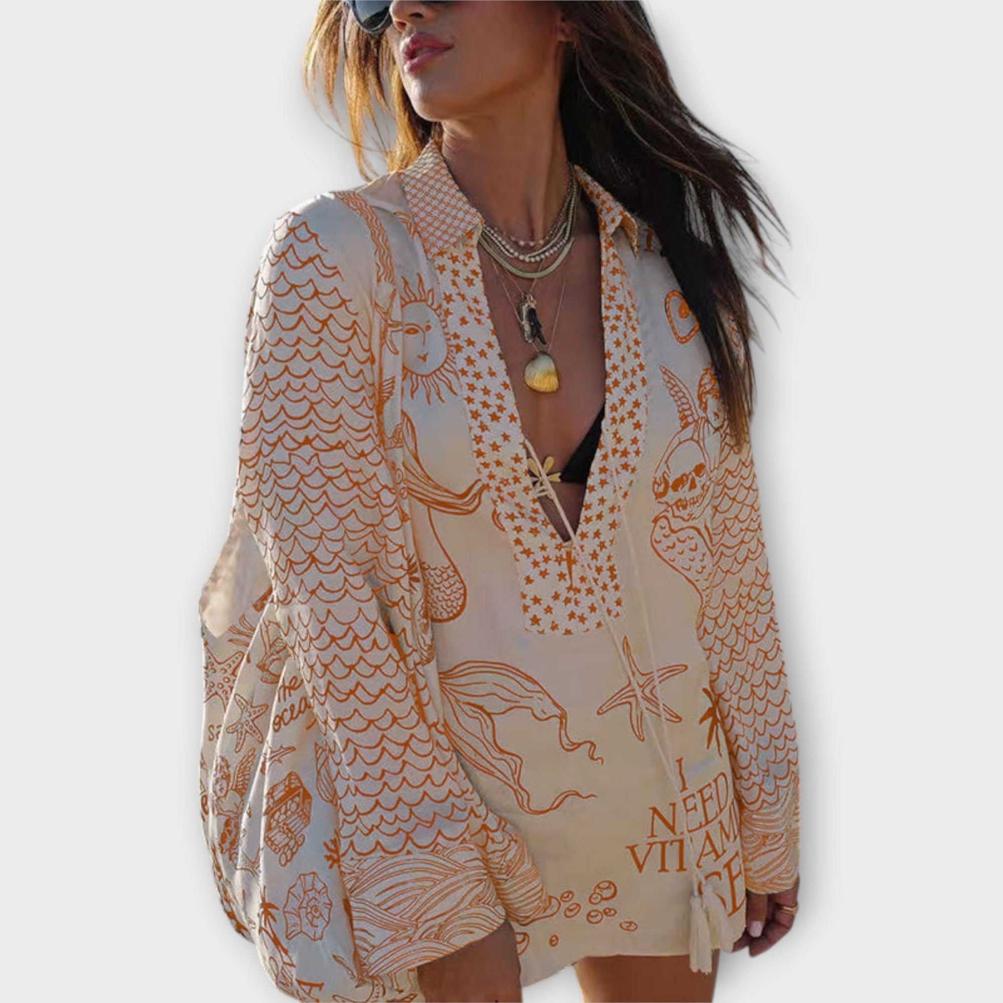 Liv - Vattensatin Fringed Skjorta och Shorts Set