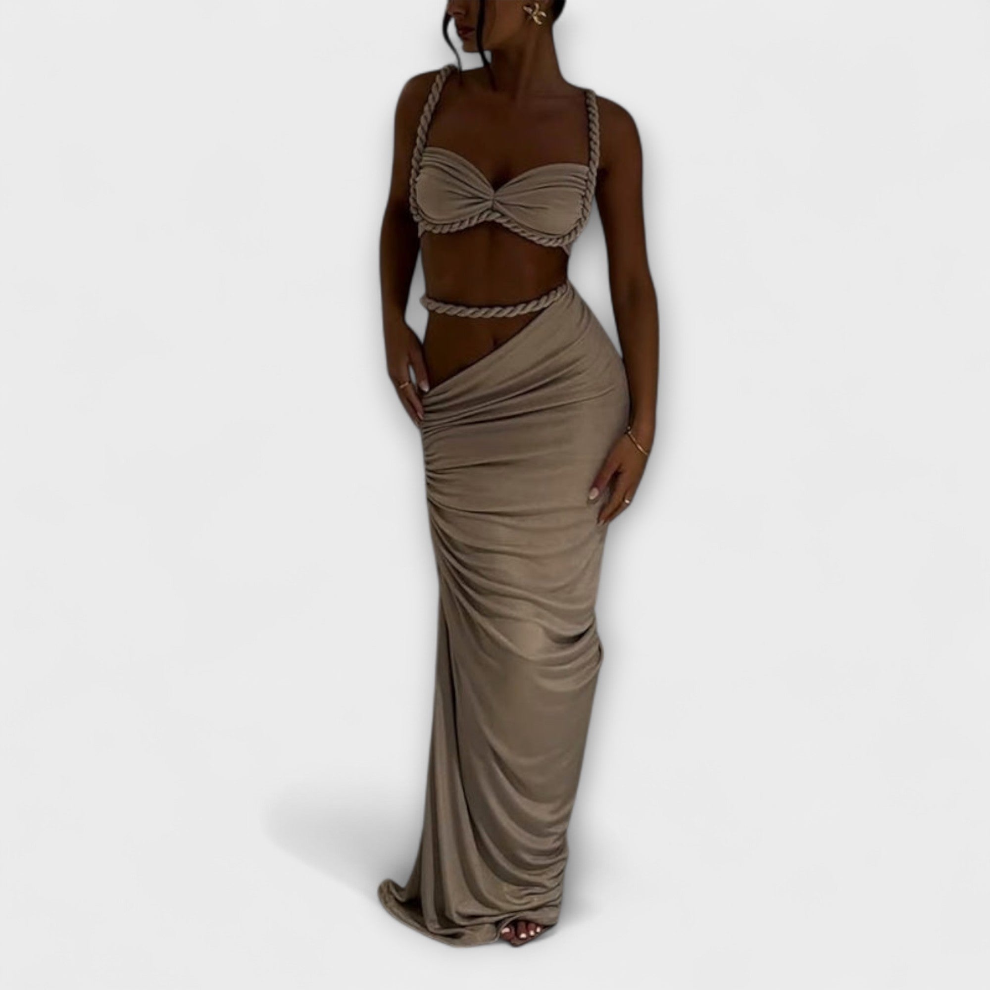 Jane - Stilig Gradient Fläta Crop Top & Overskirt Duo