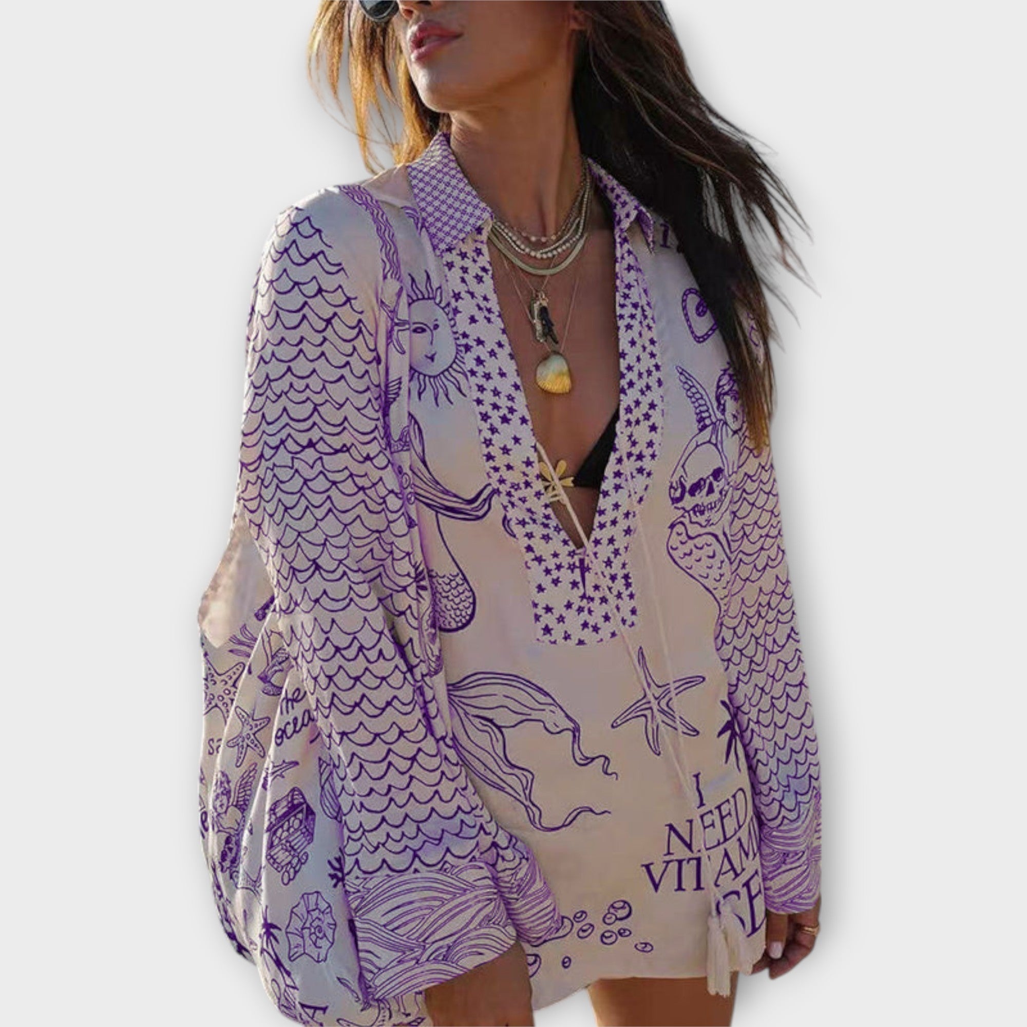 Liv - Vattensatin Fringed Skjorta och Shorts Set