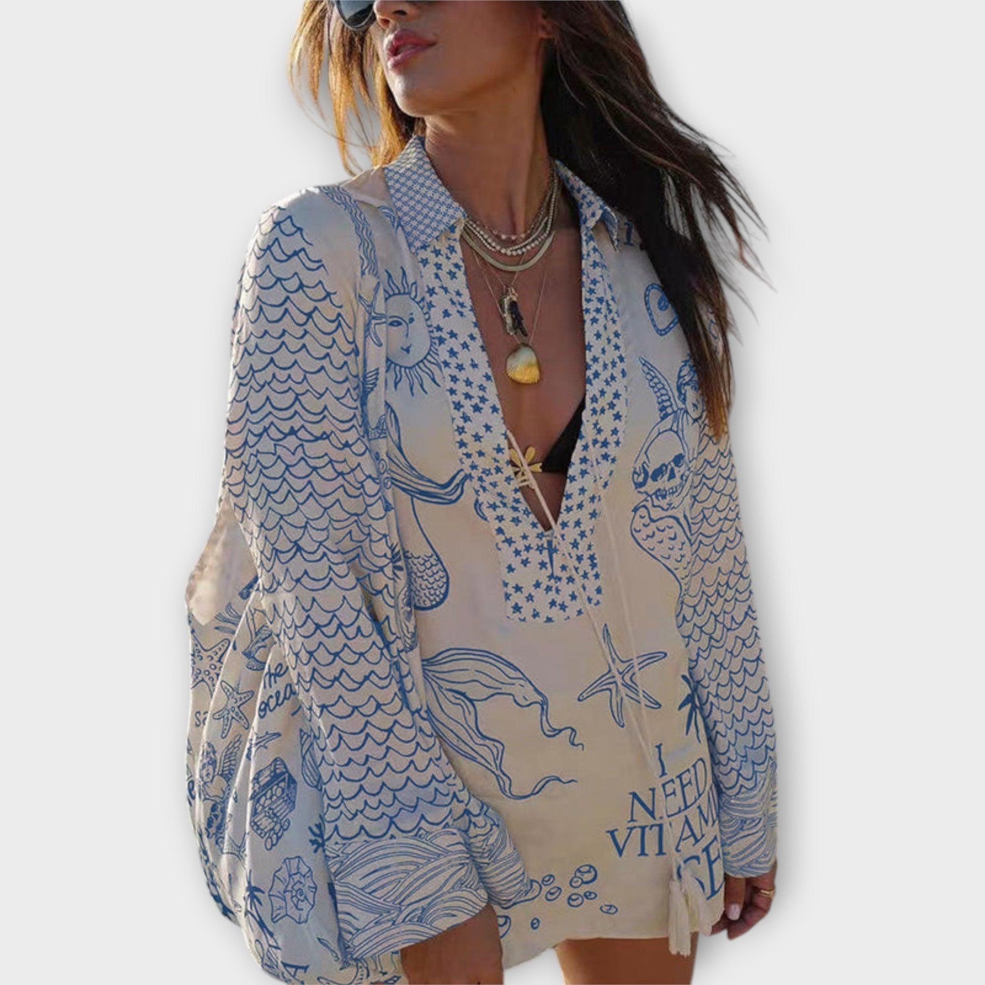 Liv - Vattensatin Fringed Skjorta och Shorts Set