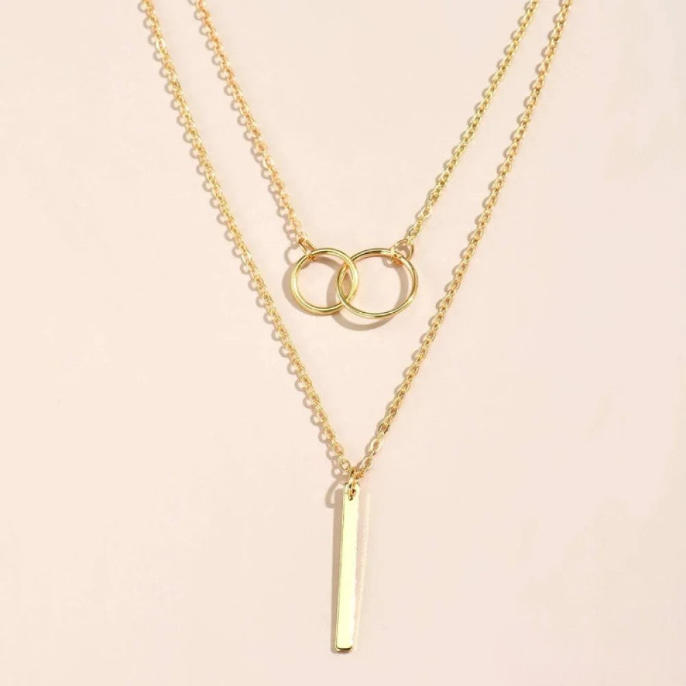 Retro Guld Dubbel Cirkel Hänge Halsband
