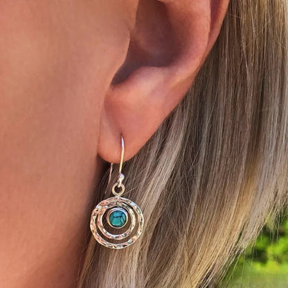 Boho Saturnörhängen med Turkos Sten i Silver & Guld