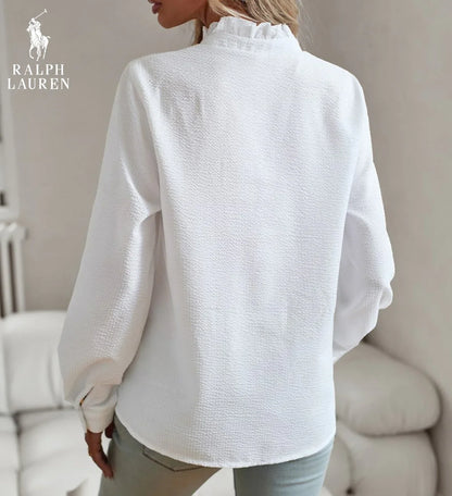 R. Ꮮаᴜгеn Ruffled Button-Up Shirt – Mjuk Texturerad Passform