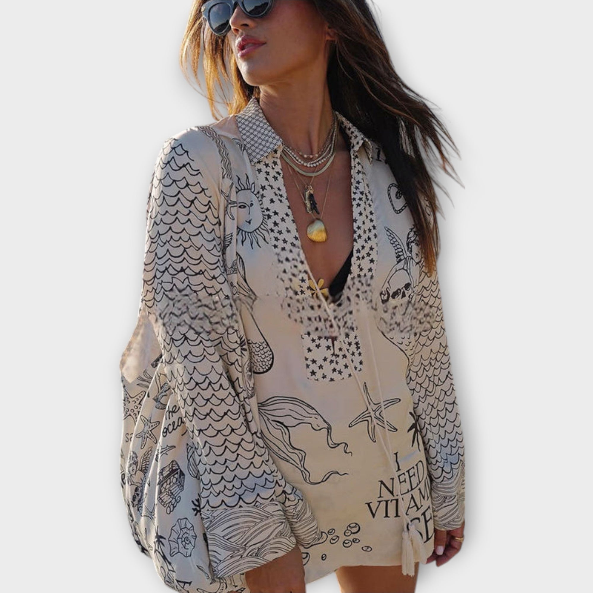 Liv - Vattensatin Fringed Skjorta och Shorts Set