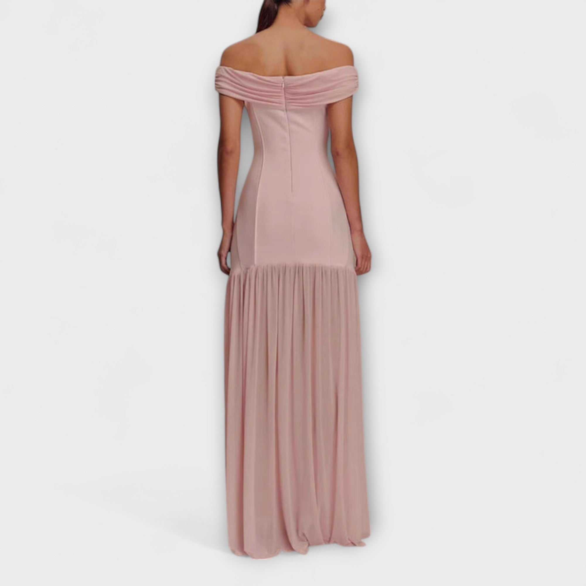 Maelie - Stilig Off-Shoulder Bodycon Maxi Klänning med Blomsterdekorationer