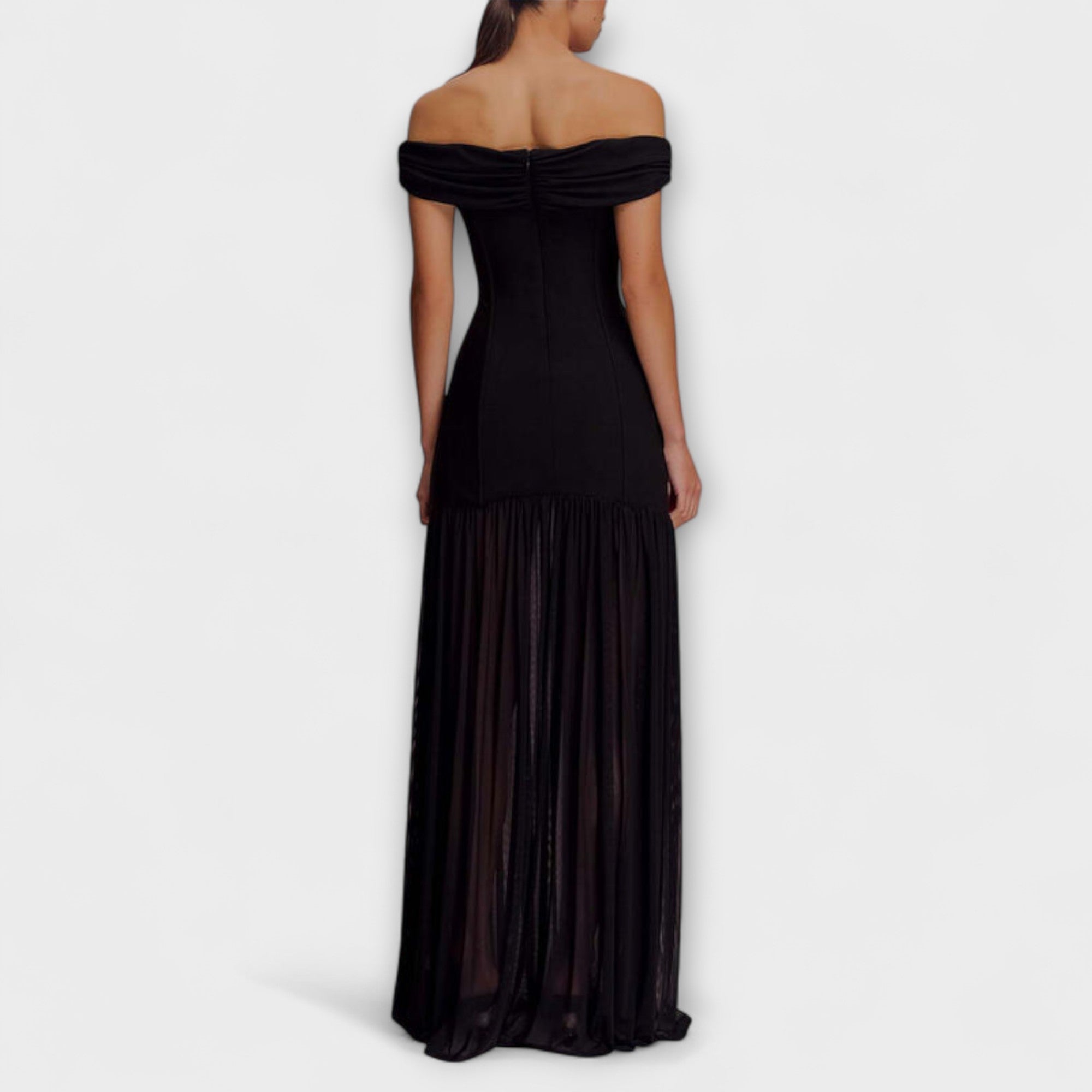 Maelie - Stilig Off-Shoulder Bodycon Maxi Klänning med Blomsterdekorationer