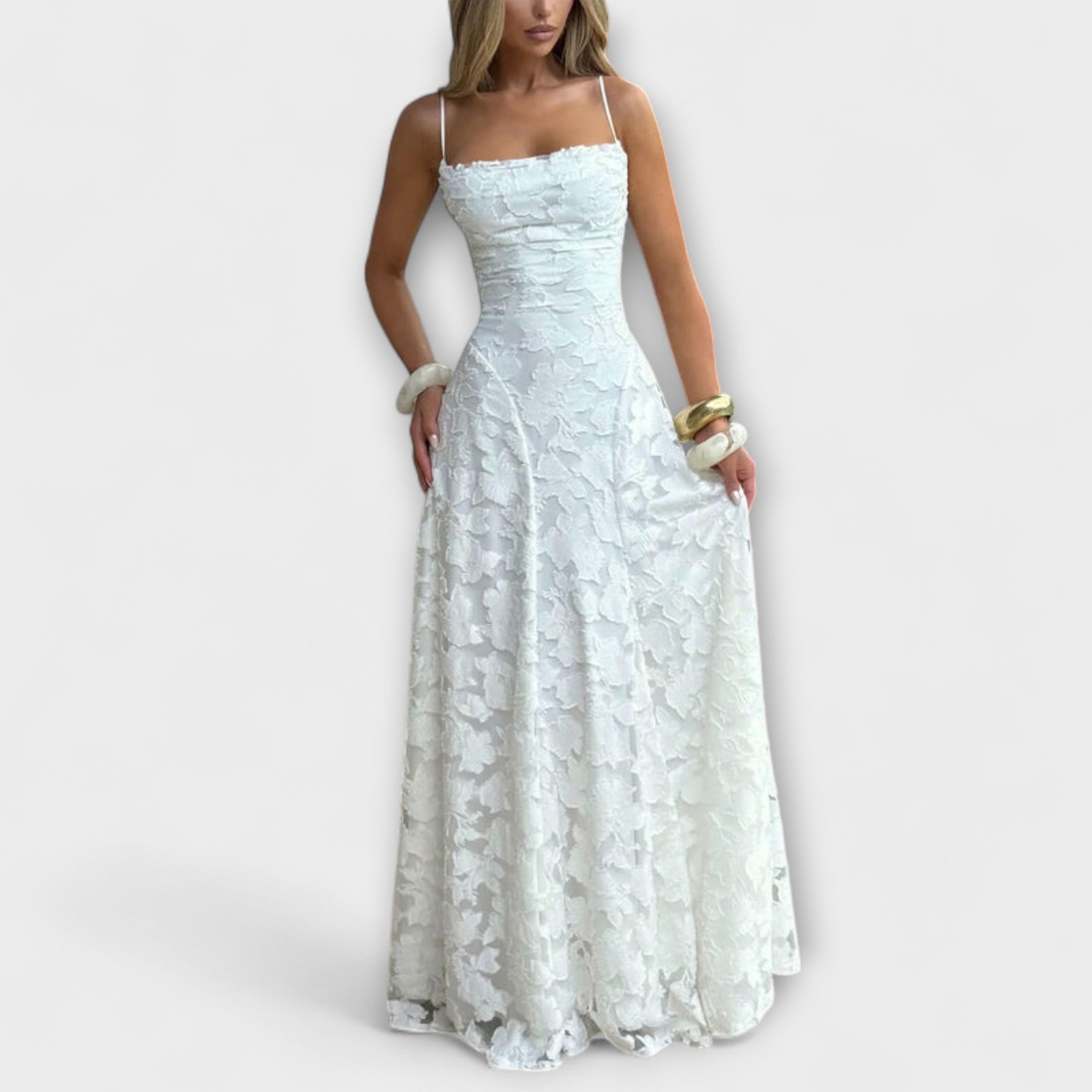 Emberly - Elegant Jacquard Maxi Klänning