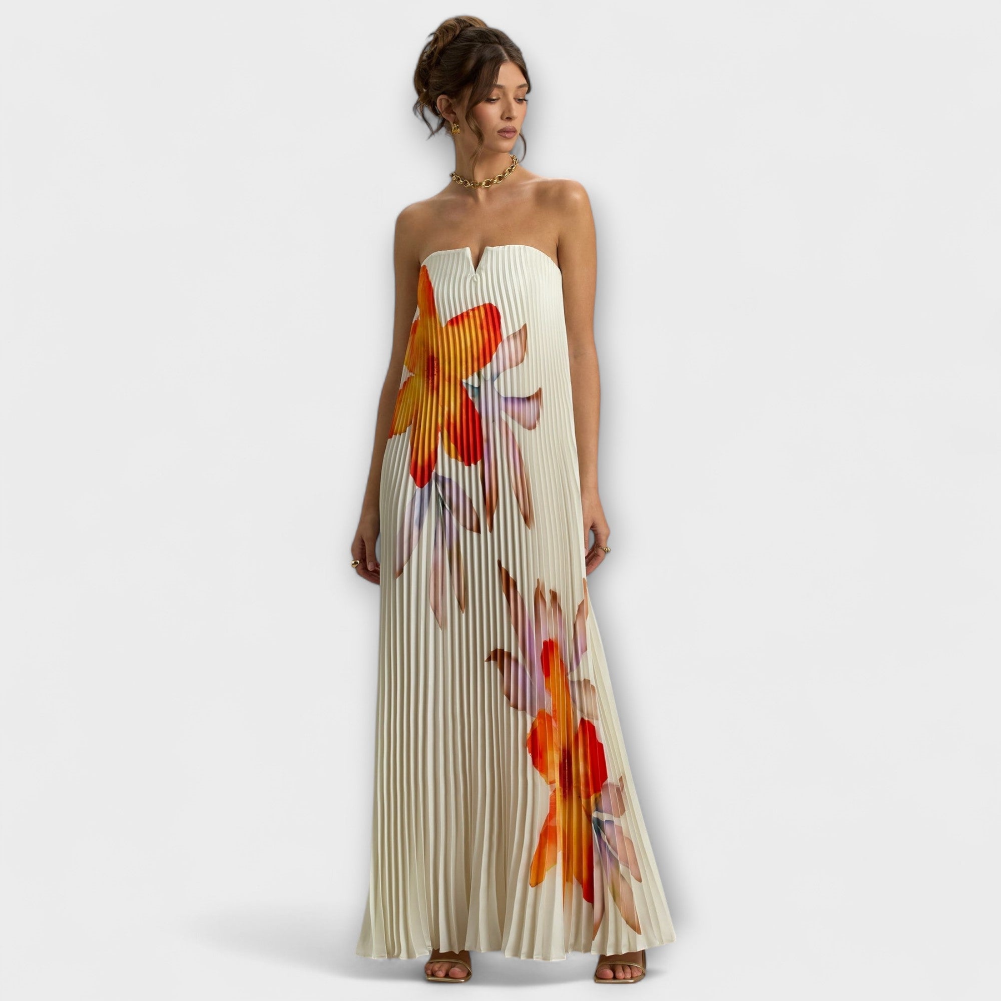 Michelle - Sweetheart Maxi Klänning i Orange Blommor