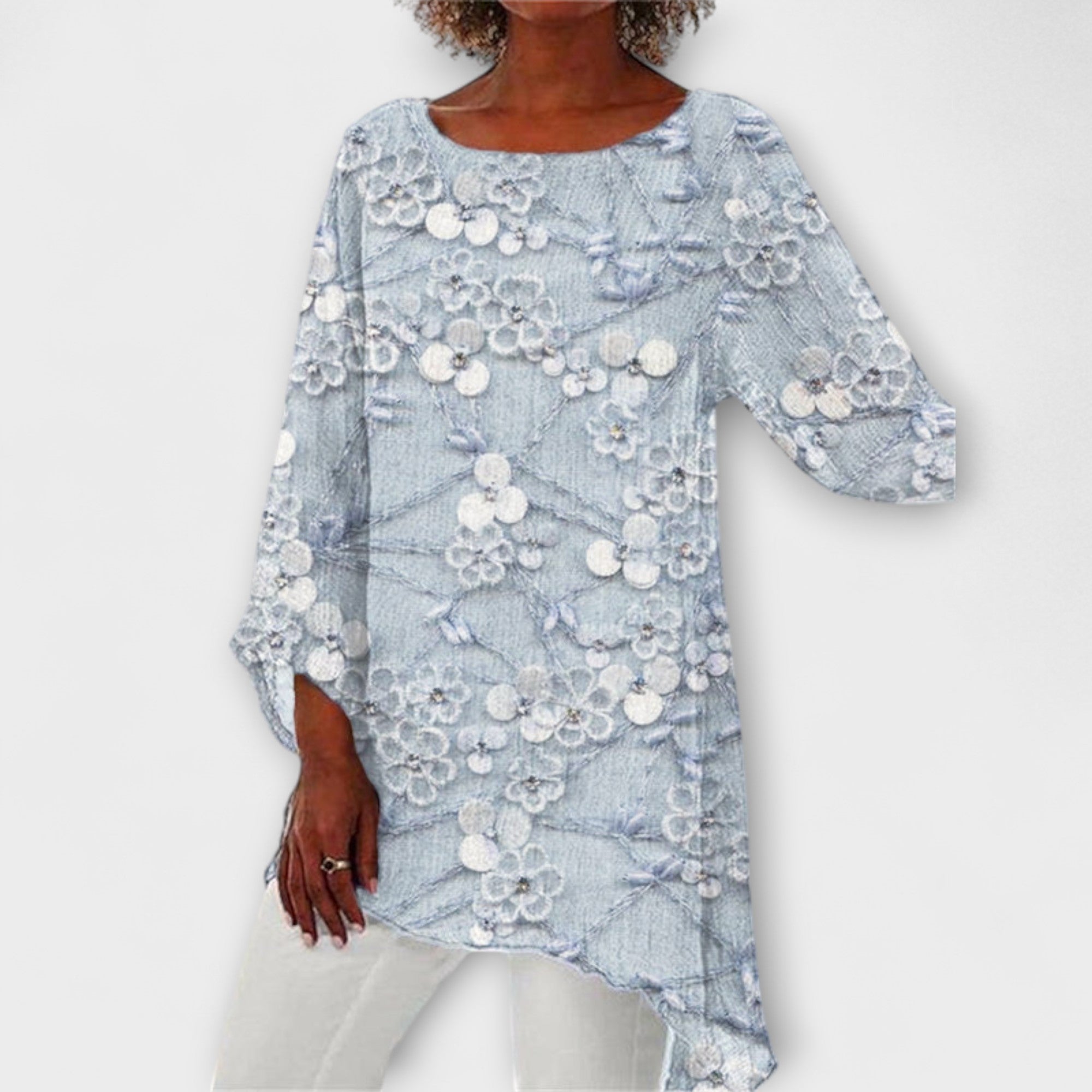 Harper - Blus med Blommig Kristalltryck