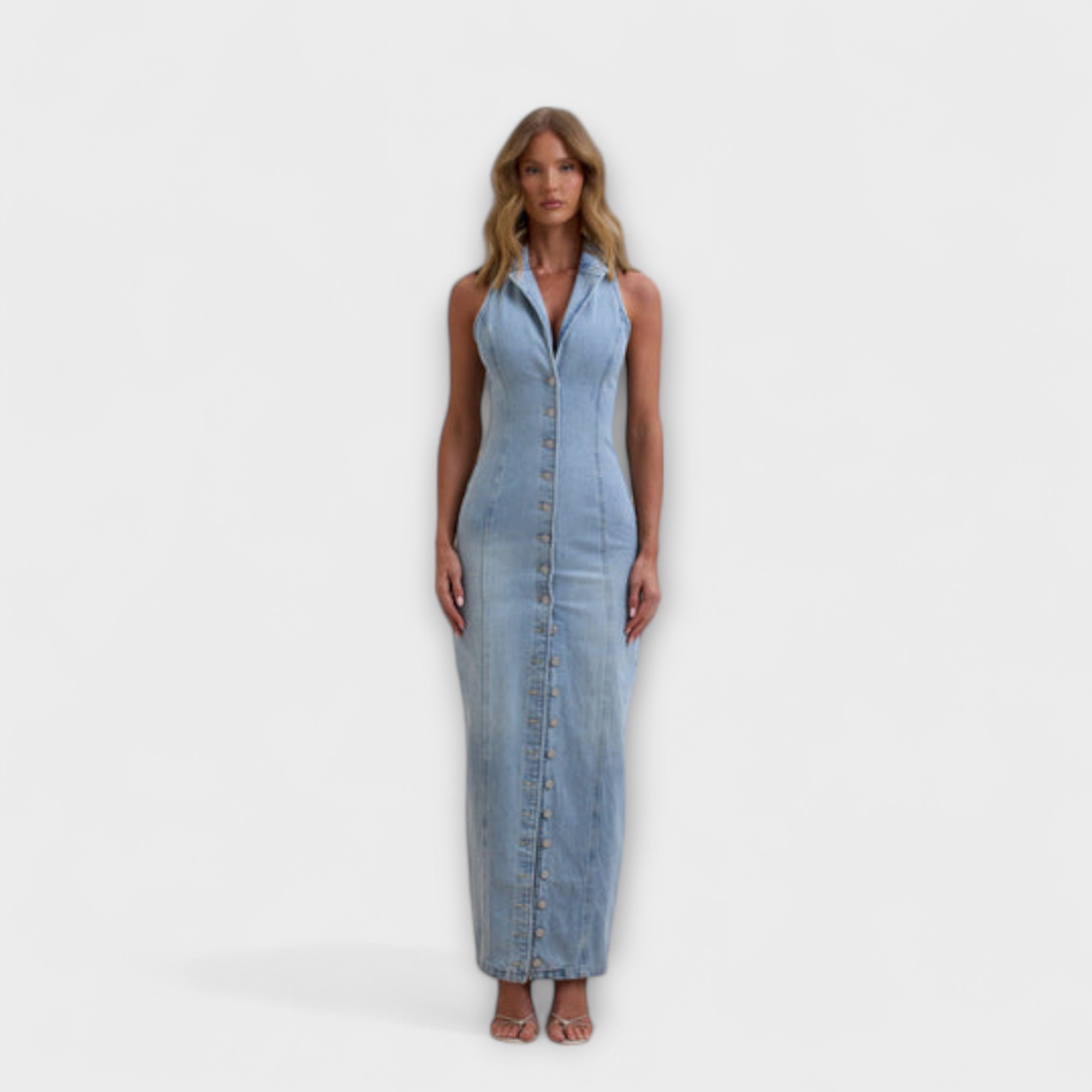 Lacey - Mid Wash Denim Maxi Klänning