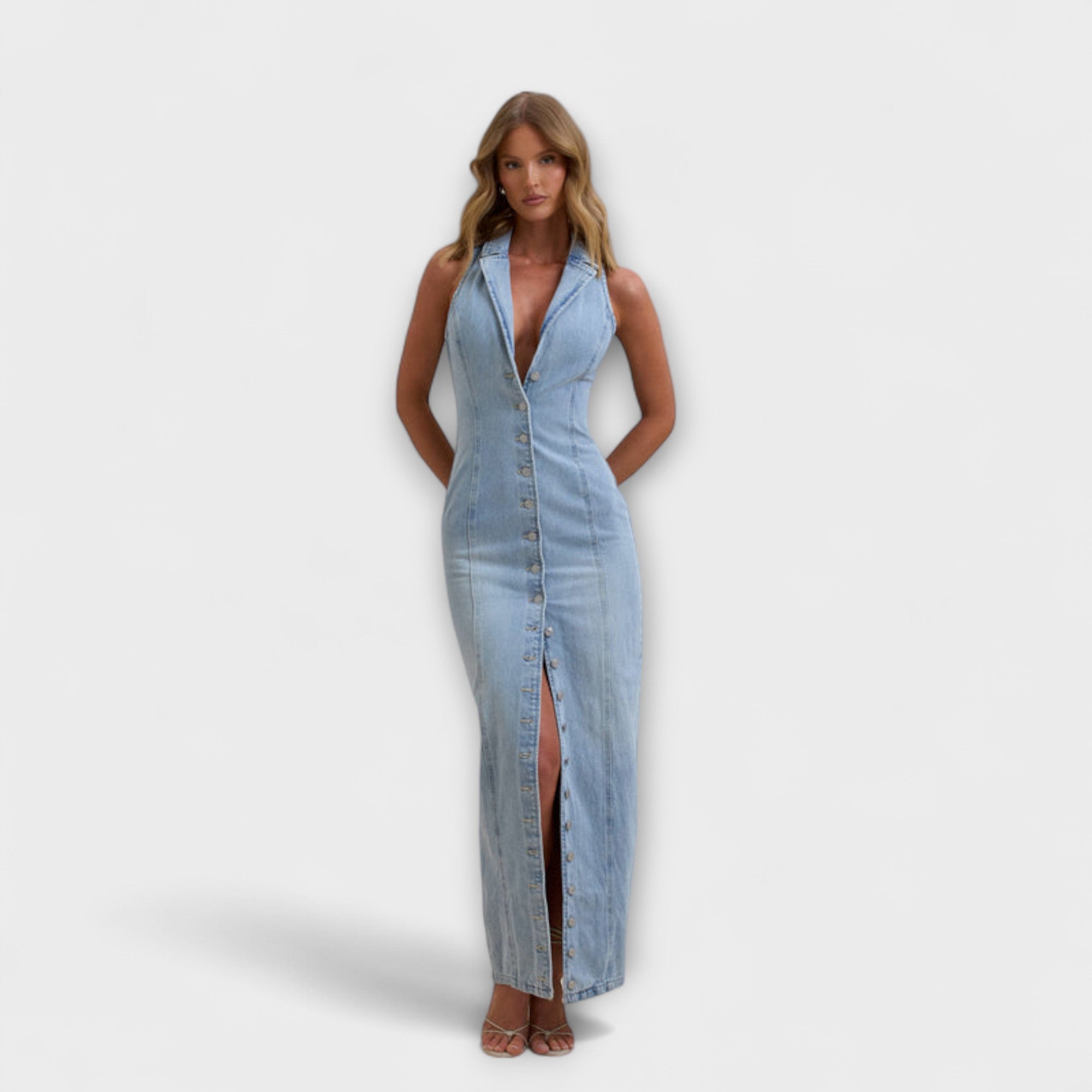 Lacey - Mid Wash Denim Maxi Klänning
