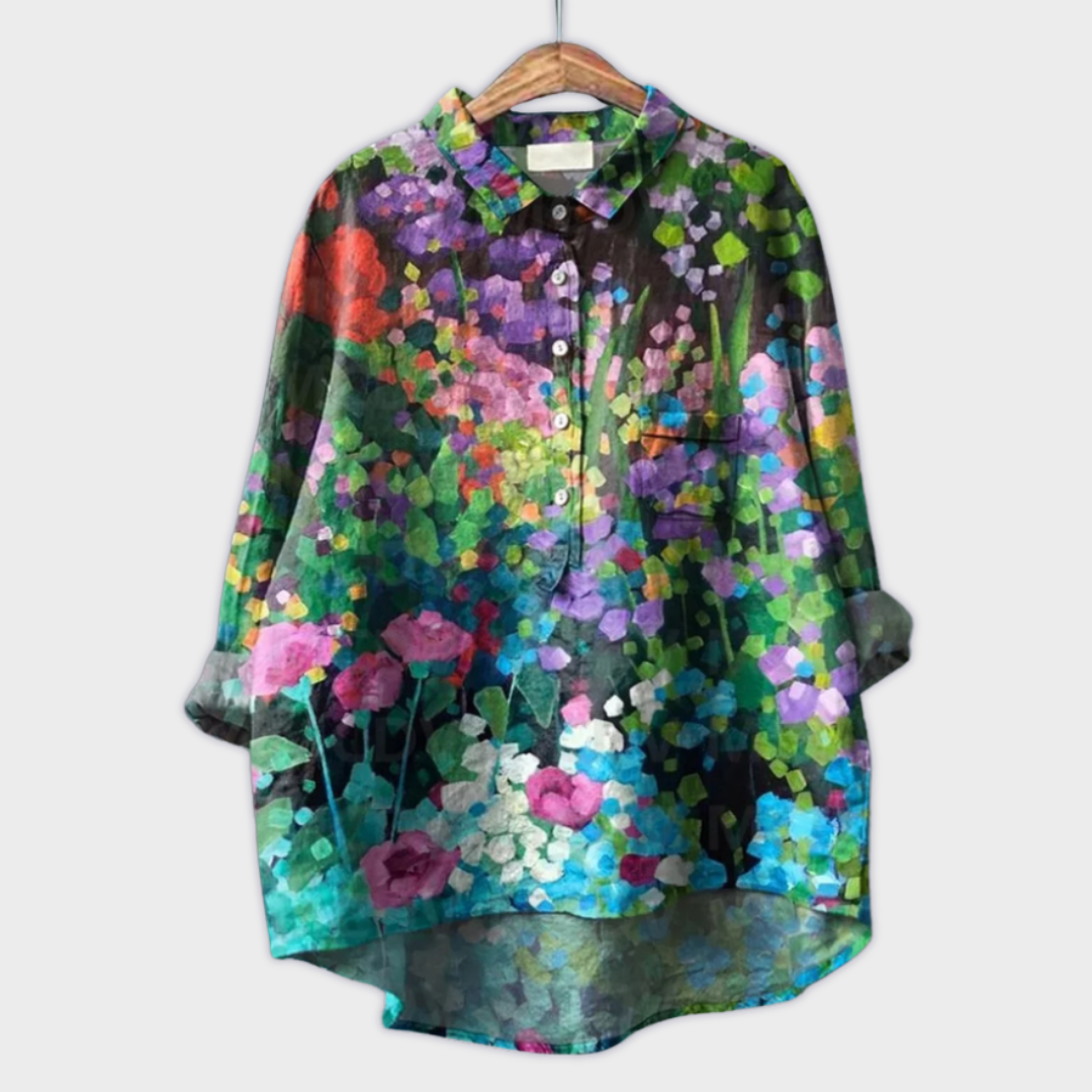 Magdalena - Handgjord Blus för Kvinna med Blommönster