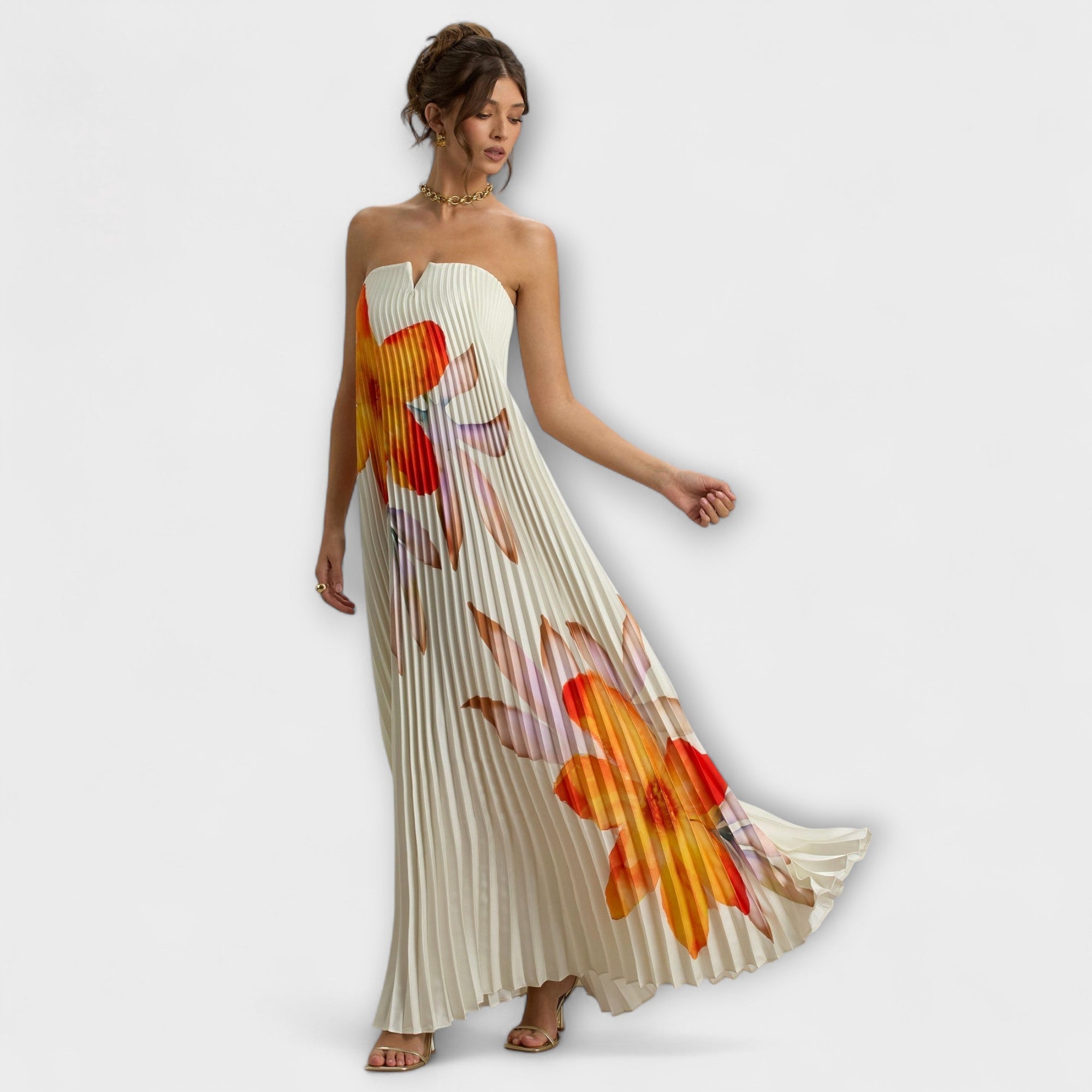Michelle - Sweetheart Maxi Klänning i Orange Blommor