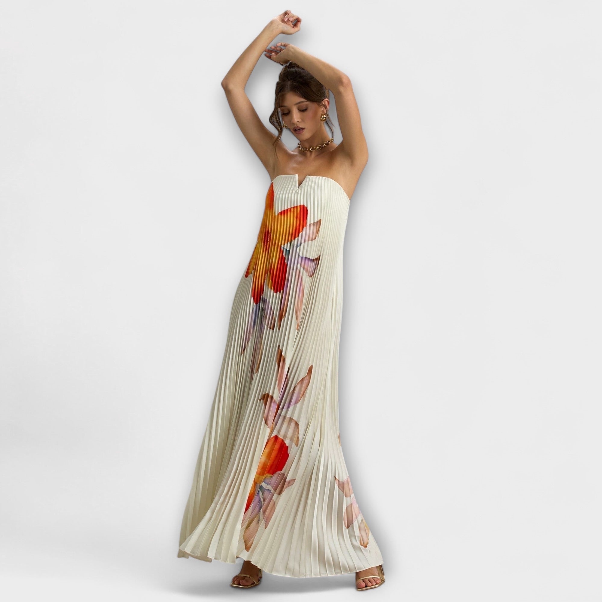 Michelle - Sweetheart Maxi Klänning i Orange Blommor