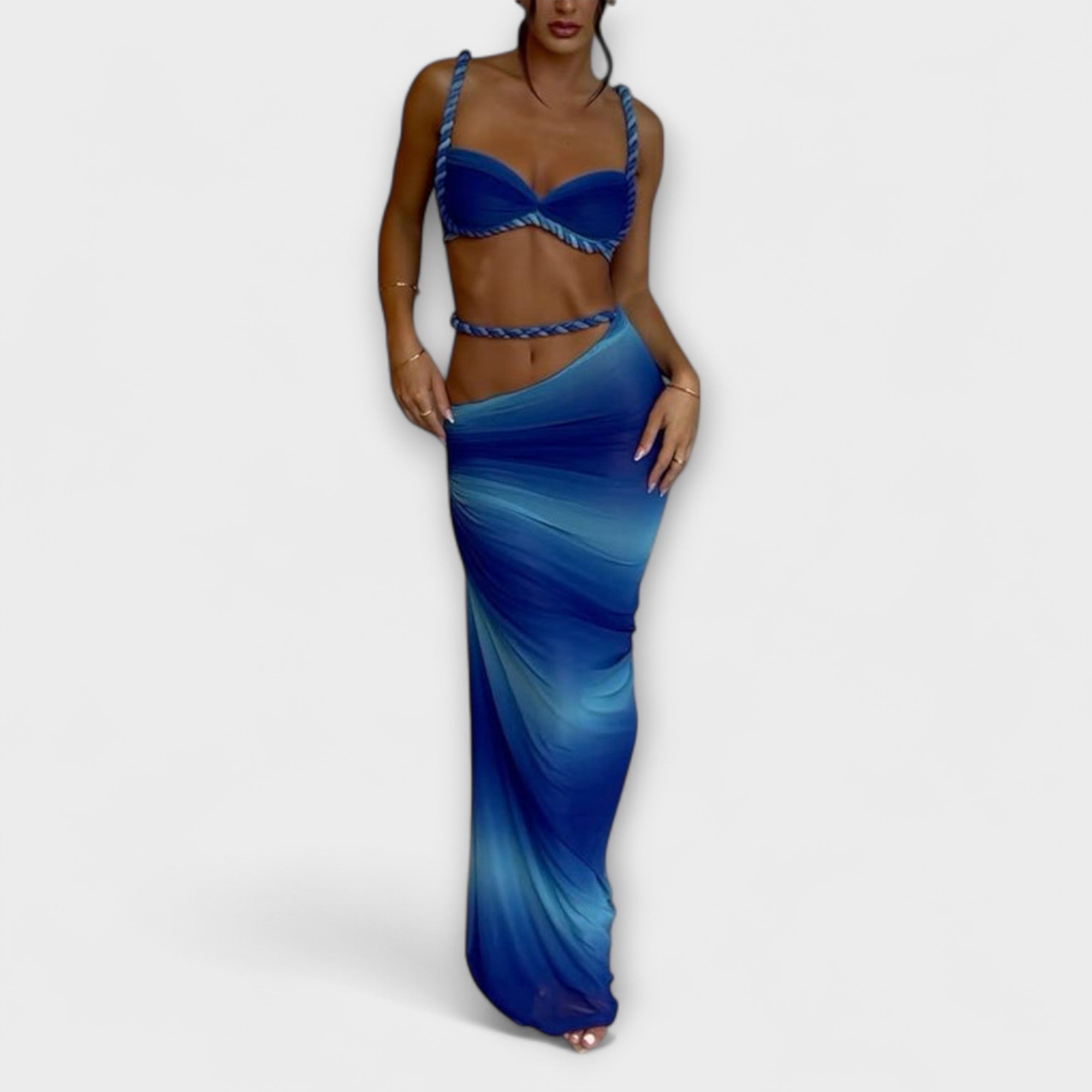 Jane - Stilig Gradient Fläta Crop Top & Overskirt Duo