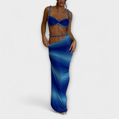 Jane - Stilig Gradient Fläta Crop Top & Overskirt Duo