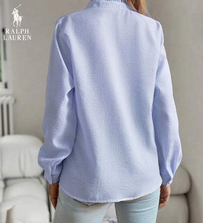 R. Ꮮаᴜгеn Ruffled Button-Up Shirt – Mjuk Texturerad Passform