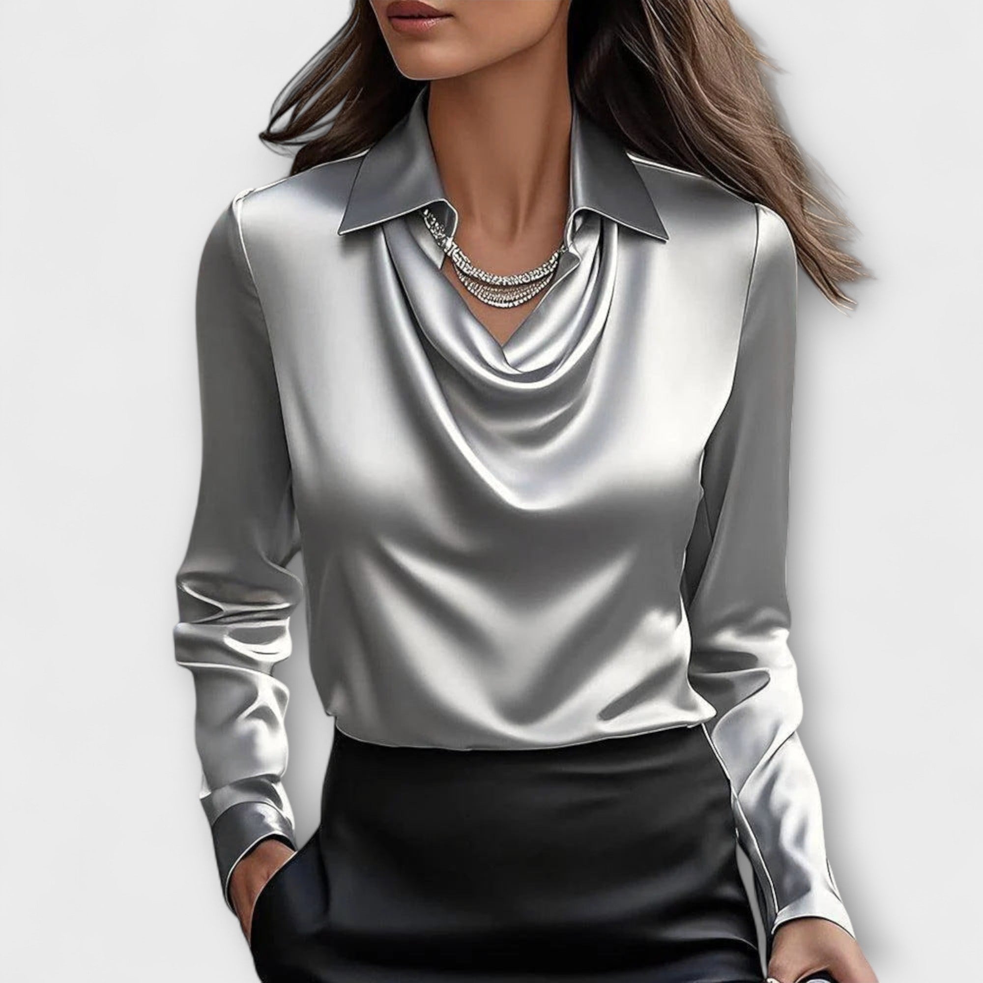 Skinande Blus med Volangkrage