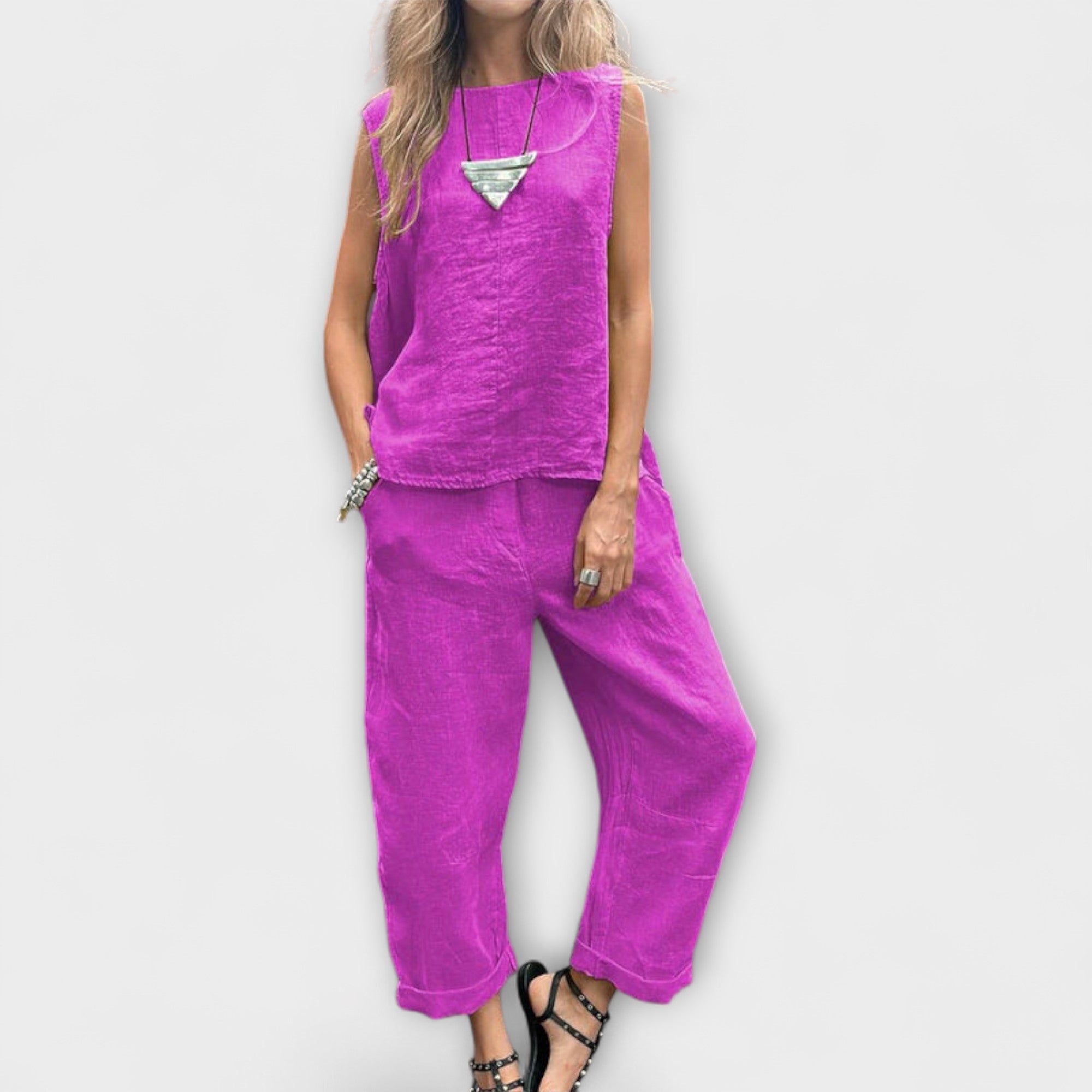 Jennifer - Avslappnad Bomull-Linne Outfit