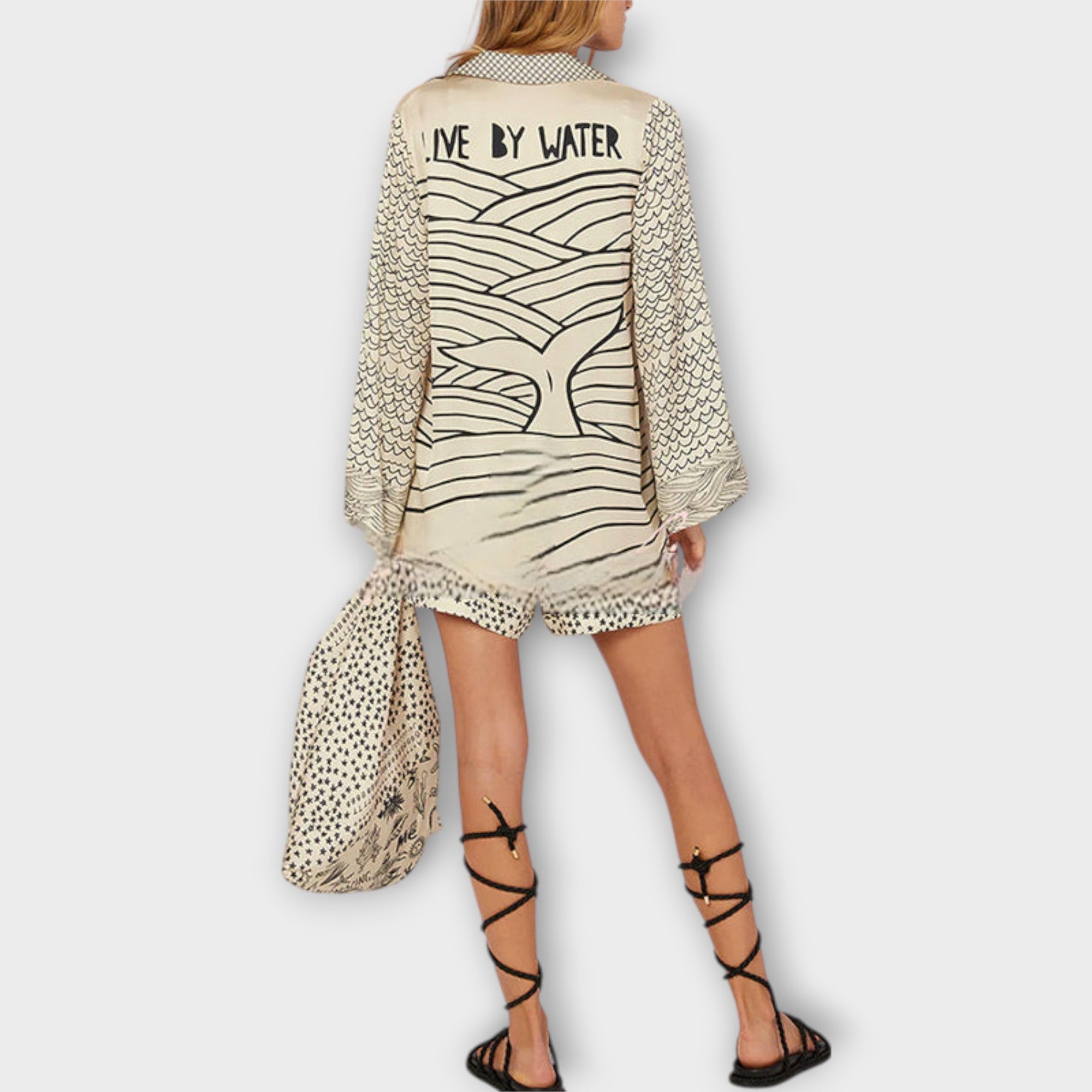 Liv - Vattensatin Fringed Skjorta och Shorts Set