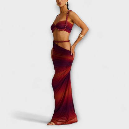 Jane - Stilig Gradient Fläta Crop Top & Overskirt Duo