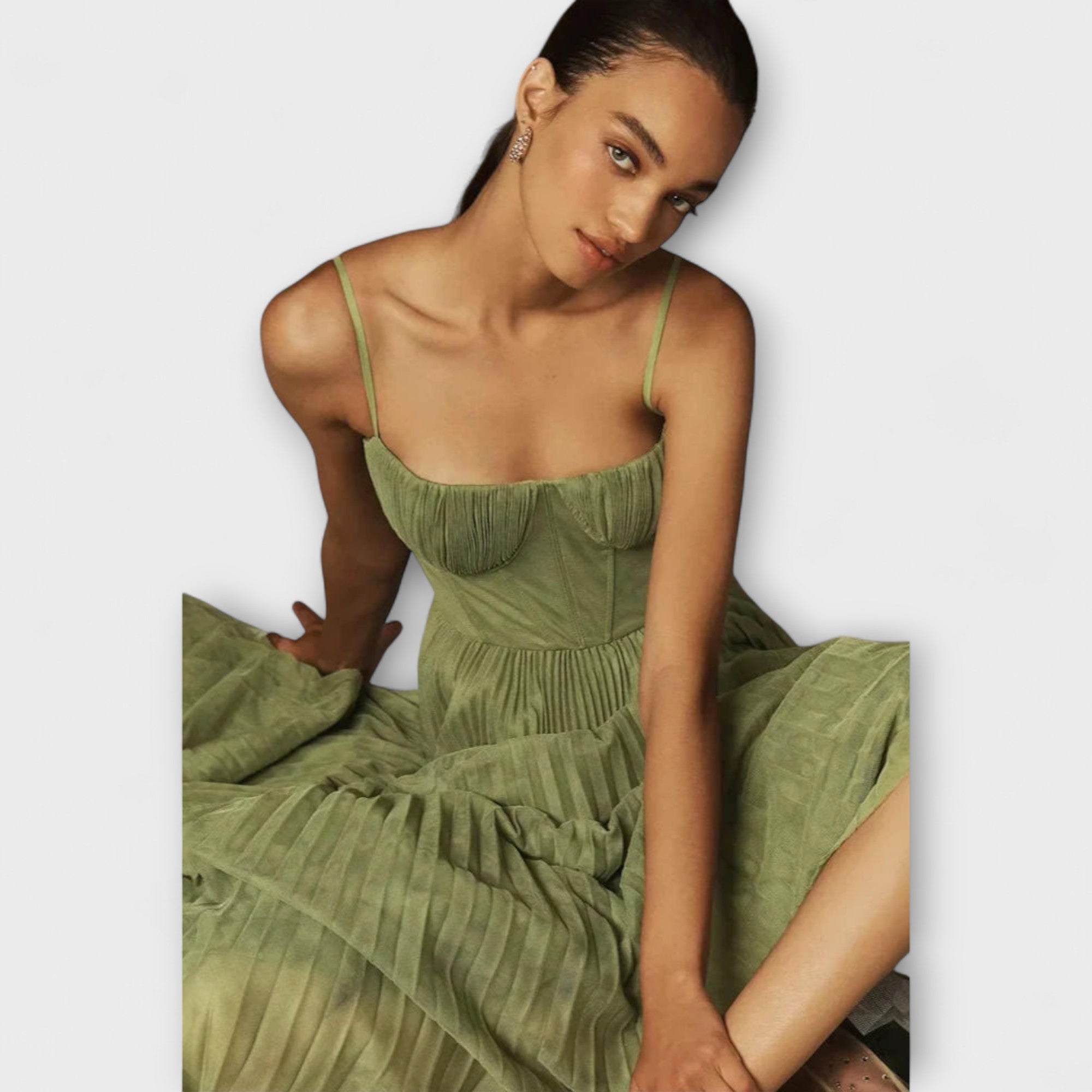 Marilyn - Midi Tyll Fållad Kjol Klänning med Bustier Design