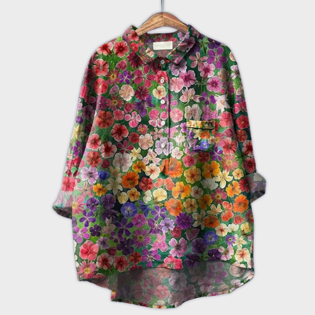 Magdalena - Handgjord Blus för Kvinna med Blommönster