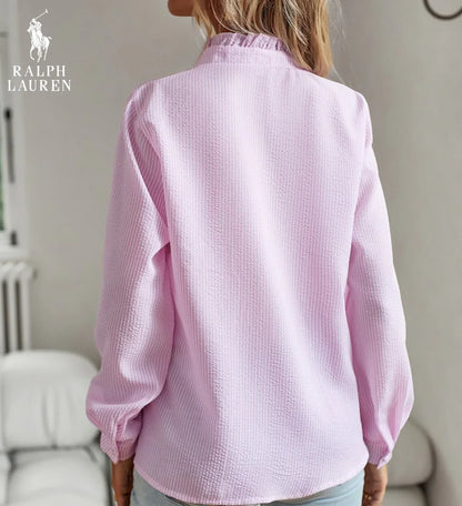 R. Ꮮаᴜгеn Ruffled Button-Up Shirt – Mjuk Texturerad Passform