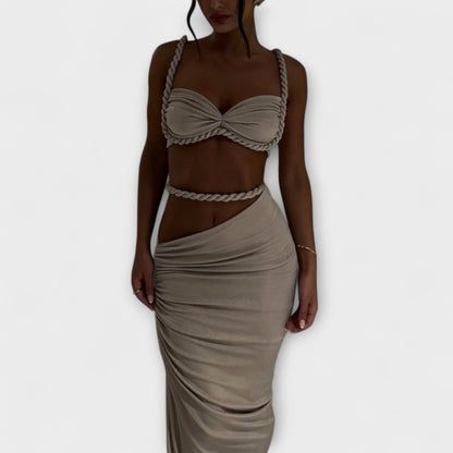 Jane - Stilig Gradient Fläta Crop Top & Overskirt Duo