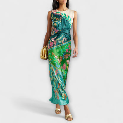 Aisling - Elegant Tvistad Draperad Blommig Maxiklänning