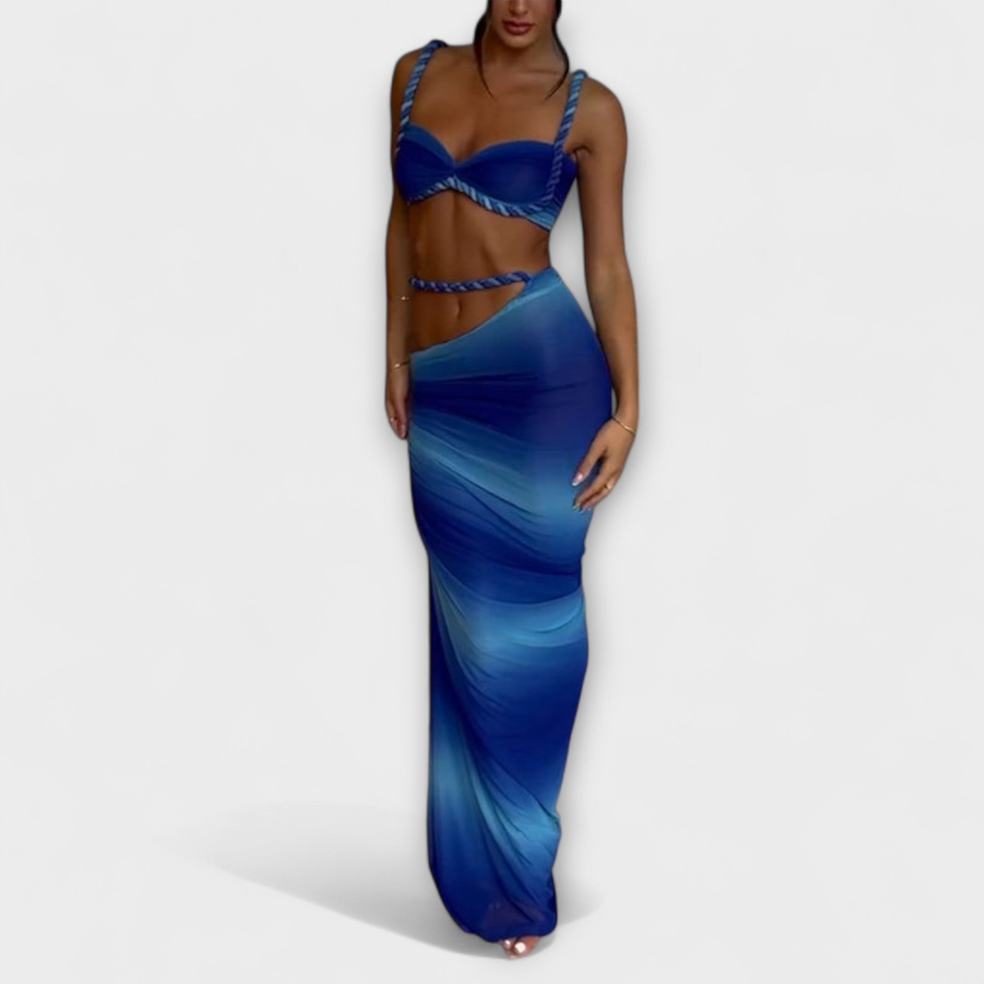 Jane - Stilig Gradient Fläta Crop Top & Overskirt Duo