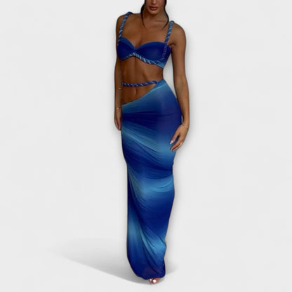 Jane - Stilig Gradient Fläta Crop Top & Overskirt Duo