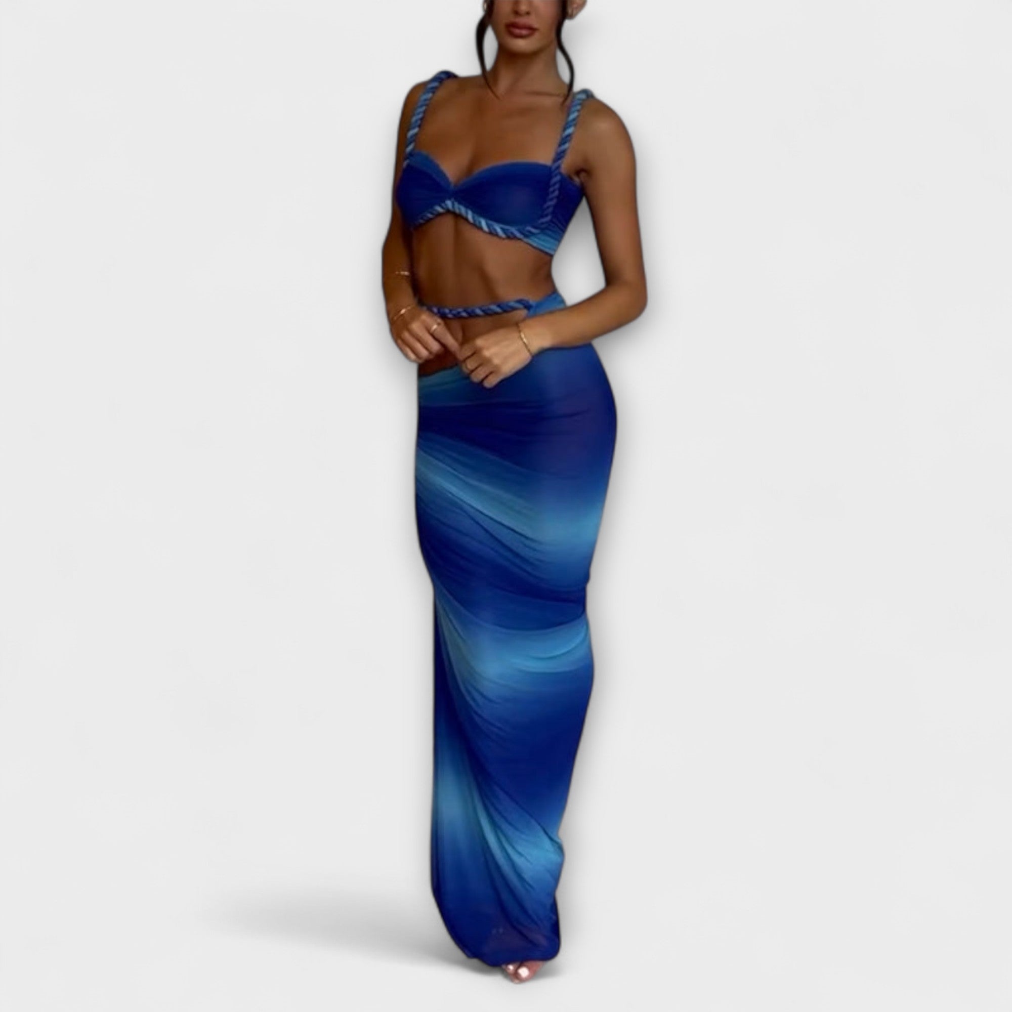 Jane - Stilig Gradient Fläta Crop Top & Overskirt Duo